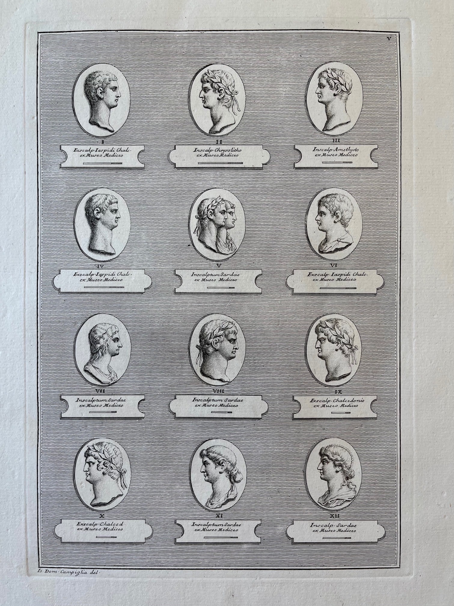 ANTIQUE NEOCLASSICAL ETCHING OF ROMAN CAMEOS: ANTIQUE ORIGINAL 18th Century ENGRAVING OF ROMAN MEDALLIONS. Laid paper. Engraving is Unframed. Size: 17.5 X 13.5 Inches Approx. SHIPPING IN THE U.S VIA USPS PRIORITY MAIL $18
