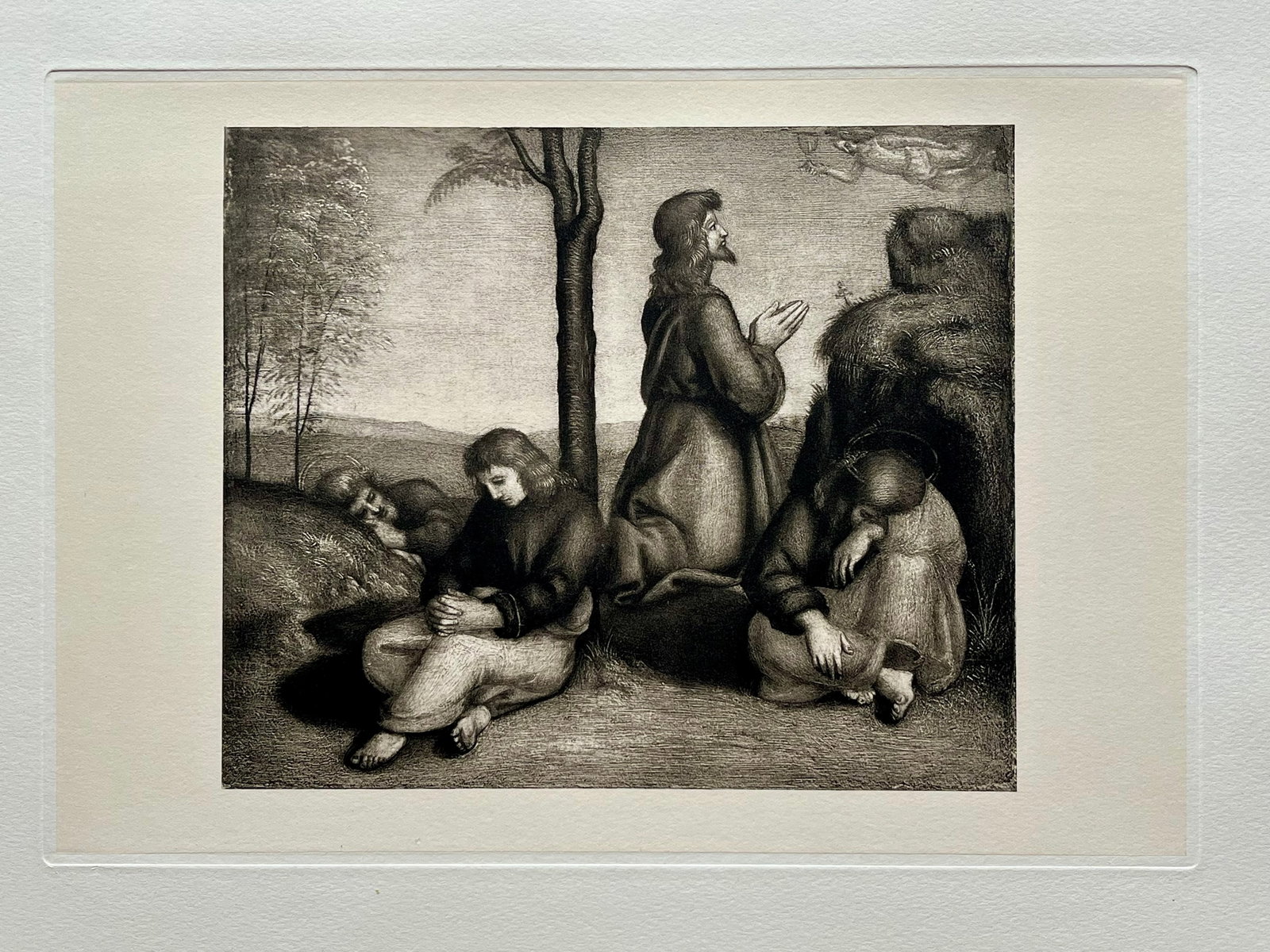 ETCHING PRINT AFTER RAPHAEL "AGONY IN THE GARDEN": PRINTED CIRCA 1926. SIZE: 13.5 X 17.5 INCHES APPROX. UNFRAMED. SHIPPING IN THE U.S VIA USPS PRIORITY MAIL $20
