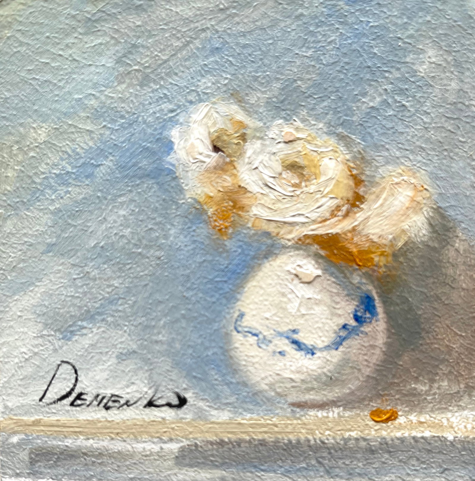 ORIGINAL MINIATURE OIL PAINTING FLOWERS VASE: ORIGINAL OIL ON WOOD PANEL. SIZE: 3.7 X 3.7 INCHES APPROX. PAINTING IS UNFRAMED. SHIPPING IN THE U.S VIA USPS PRIORITY MAIL $12