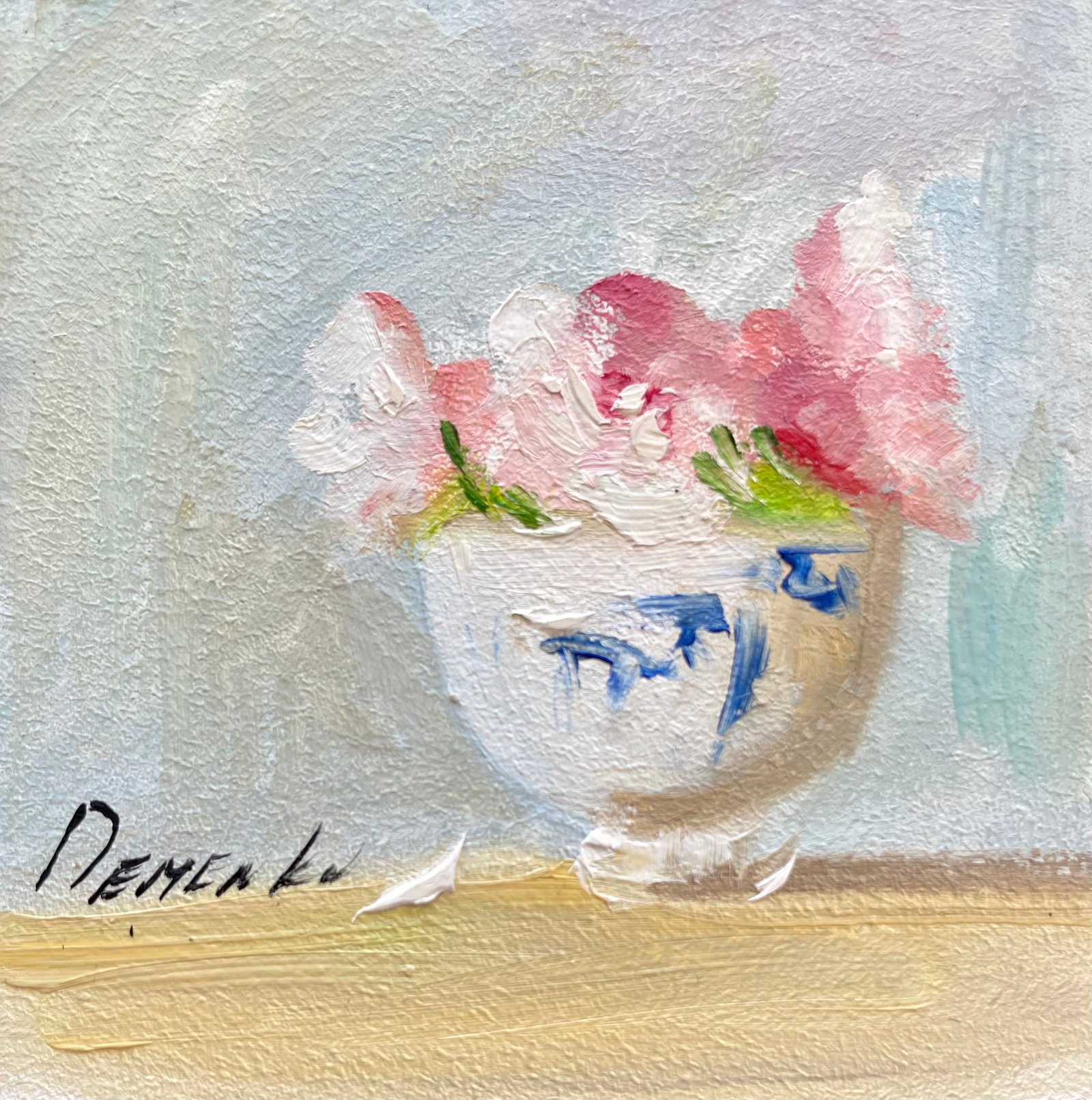ORIGINAL MINIATURE OIL PAINTING FLOWERS: ORIGINAL OIL ON WOOD PANEL. SIZE: 9.7 CM APPROX. PAINTING IS UNFRAMED. SHIPPING IN THE U.S VIA USPS PRIORITY MAIL $12