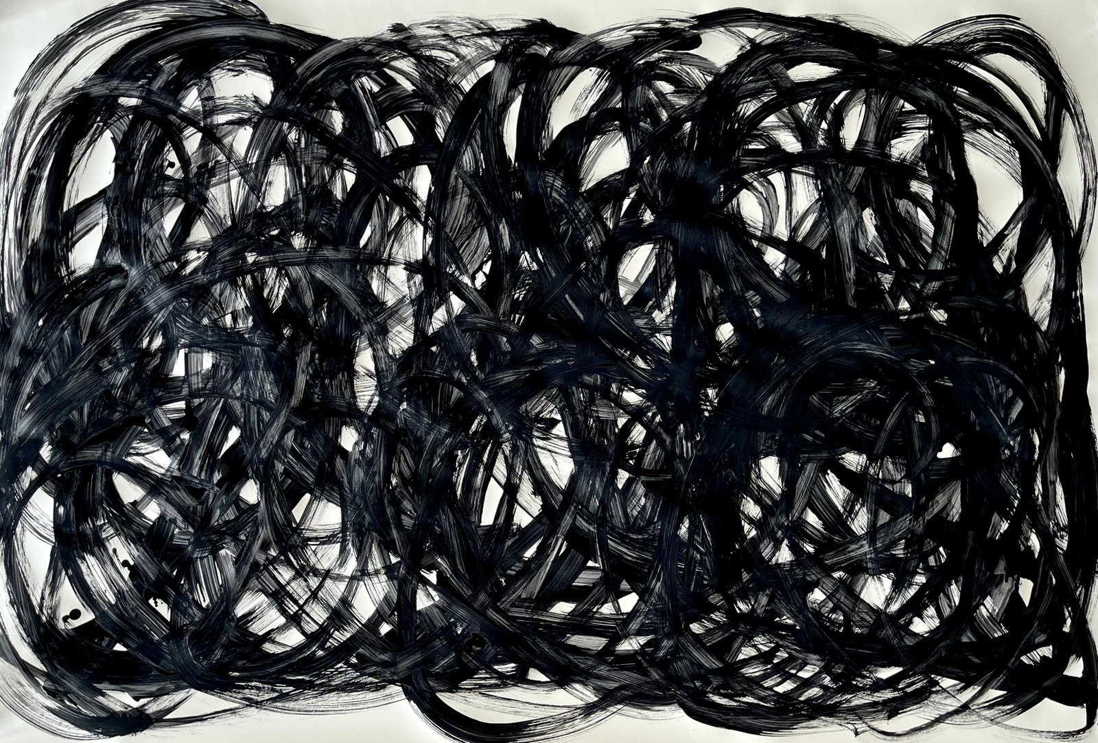 LARGE BLACK AND WHITE ABSTRACT PAINTING: MODERN ACRYLIC ON PAPER PAINTING. 36 X 54 INCHES. PAINTING IS UNFRAMED, COMES ROLLED IN A TUBE. SHIPPING IN THE U.S VIA USPS PRIORITY MAIL $25