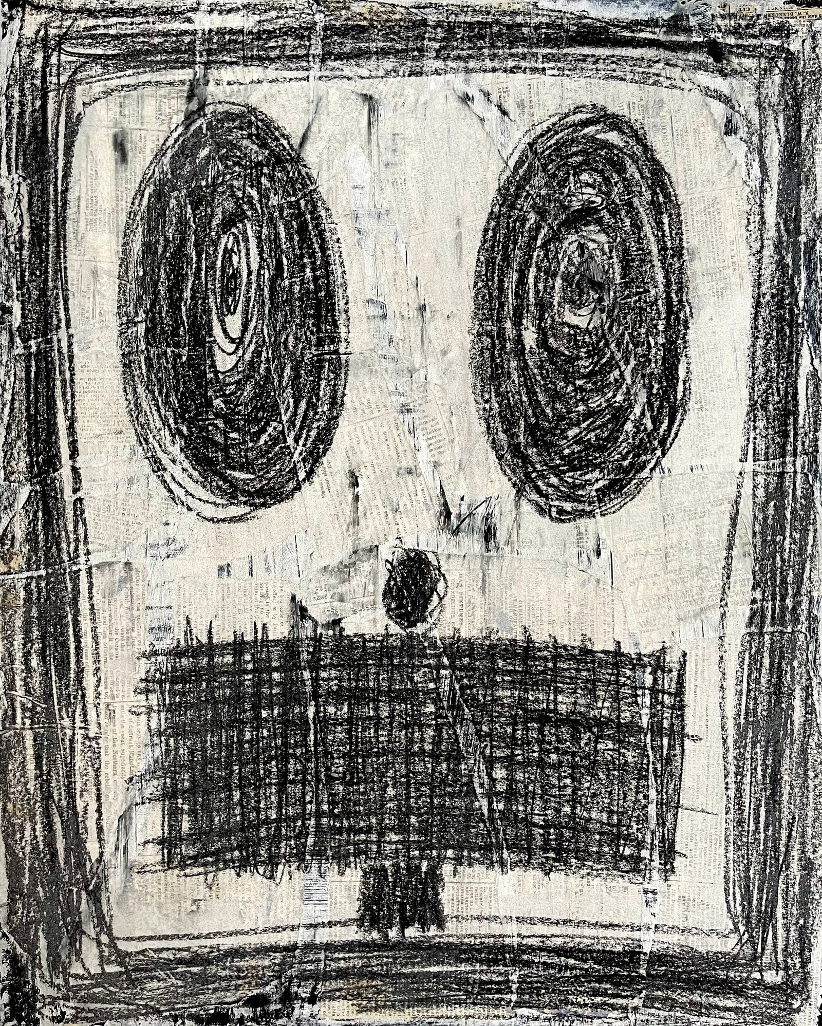 OURTSIDER ART MIXED MEDIA: MIXED MEDIA ON CARDBOARD. OIL STICK ON NEWSPAPER COLLAGE. SIZE: 16 X 20 INCHES. UNFRAMED SHIPPING IN THE U.S VIA USPS PRIORITY MAIL $20