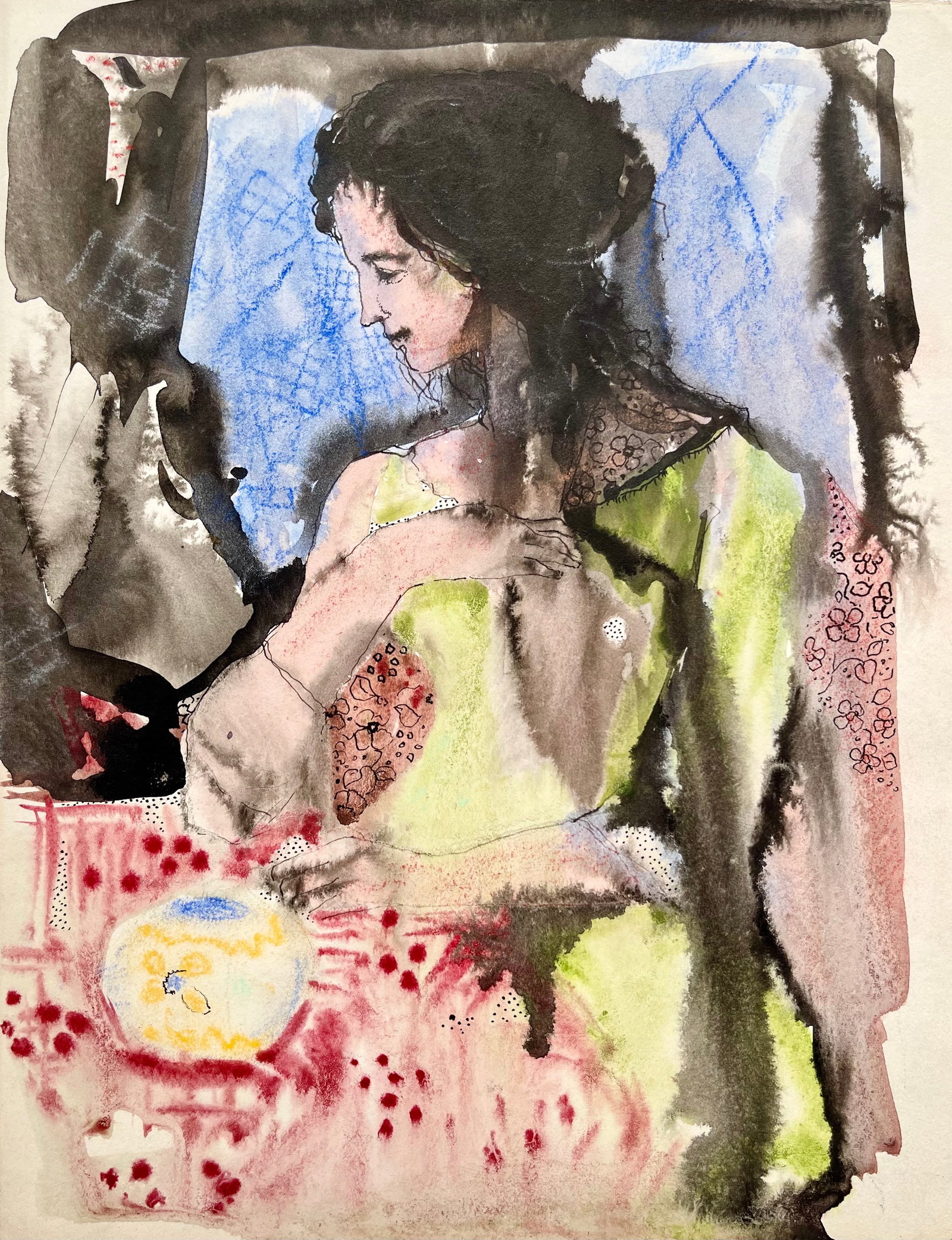 FRENCH SURREALIST WATERCOLOR JACQUES BOERI: ORIGINAL WATERCOLOR SIZE: 9.8 X 11.2 INCHES APPROX. UNFRAMED SHIPPING IN THE U.S VIA USPS PRIORITY MAIL $15