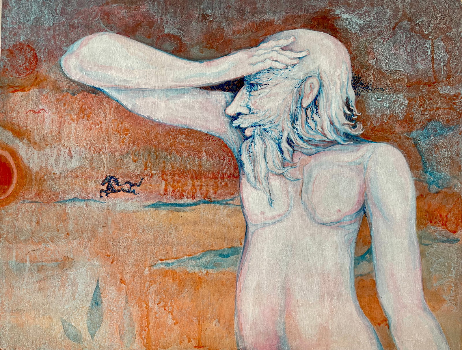 FRENCH SURREALIST WATERCOLOR NADINE BOERI-VEFOUR: ORIGINAL WATERCOLOR SIZE: 19.5 X 25.5 INCHES APPROX. UNFRAMED. UNSIGNED. DATE ON THE BACK 24/9/75. SHIPPING IN THE U.S VIA USPS PRIORITY MAIL $25