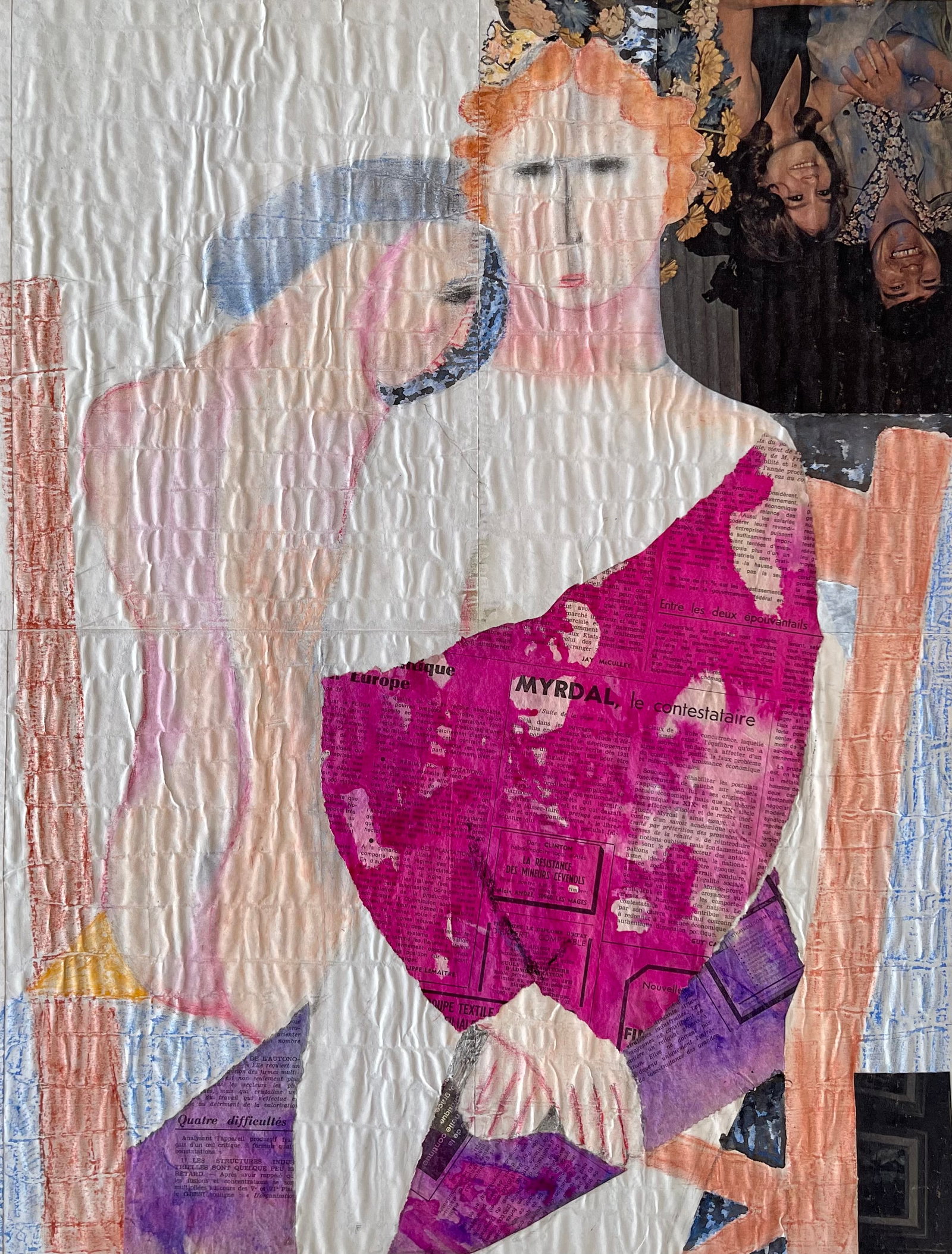 FRENCH WATERCOLOR AND COLLAGE NADINE BOERI-VEFOUR: ORIGINAL WATERCOLOR AND COLLAGE SIZE: 19.5 X 25.5 INCHES APPROX. UNFRAMED. UNSIGNED. SHIPPING IN THE U.S VIA USPS PRIORITY MAIL $25