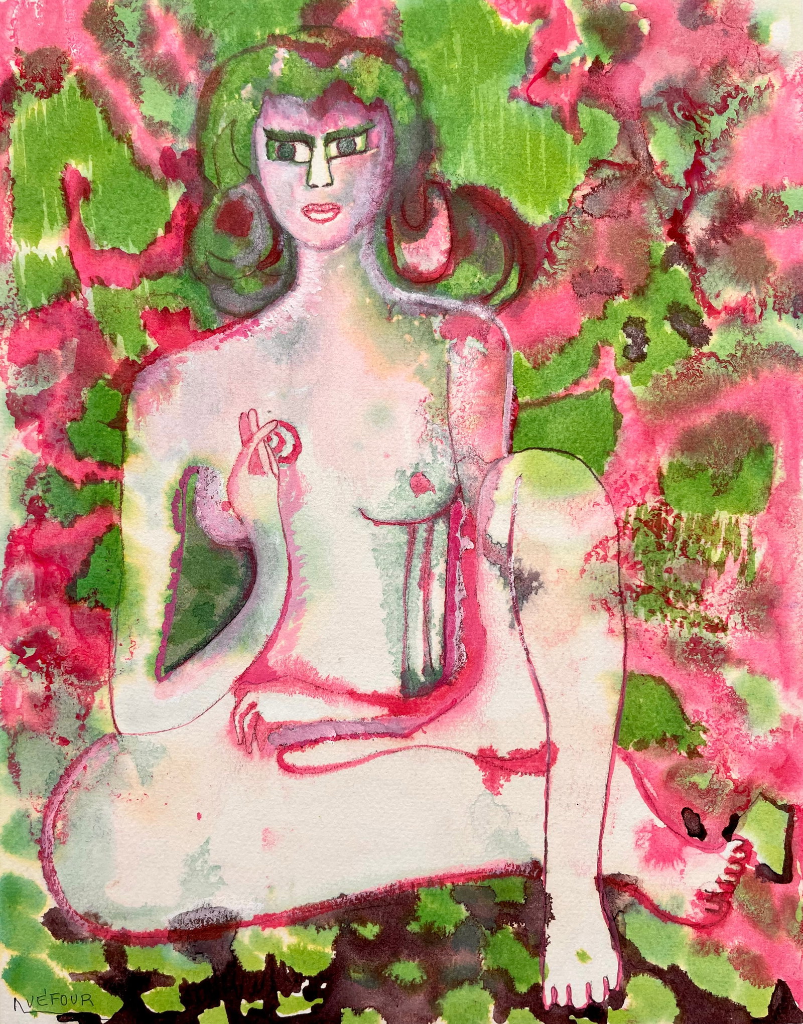 FRENCH ABSTRACT WATERCOLOR NADINE BOERI-VEFOUR: ORIGINAL WATERCOLOR SIZE: 13.5 X 10.5 INCHES APPROX. UNFRAMED. SHIPPING IN THE U.S VIA USPS PRIORITY MAIL $15