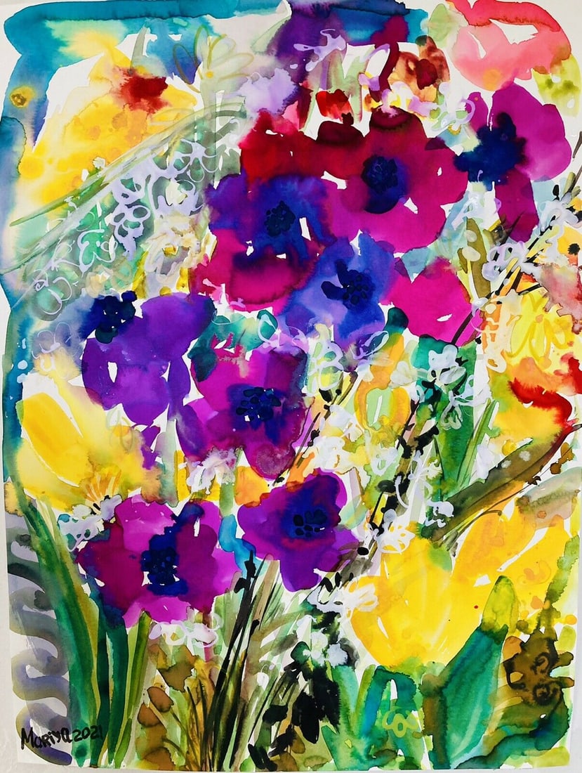 LARGE WATERCOLOR PAINTING FLOWERS: Original watercolor. Size: 18 X 24 inches. Unframed. SHIPPING IN THE U.S VIA USPS PRIORITY MAIL $20