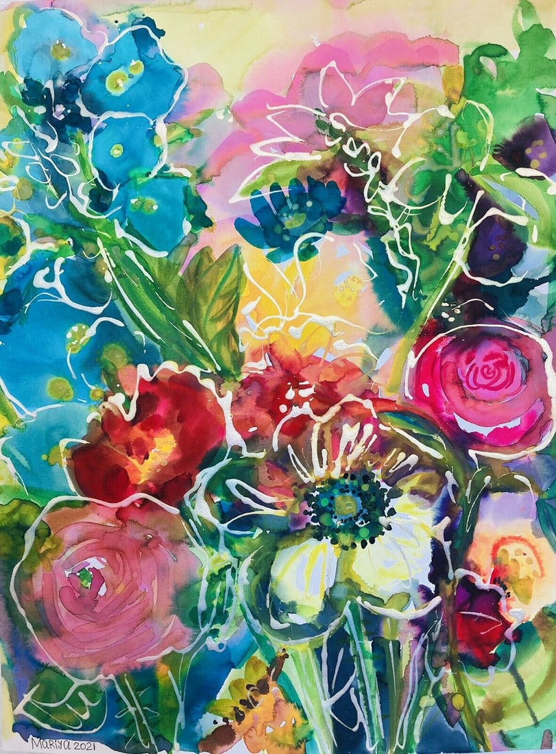 LARGE WATERCOLOR PAINTING FLOWERS (1 of 1)