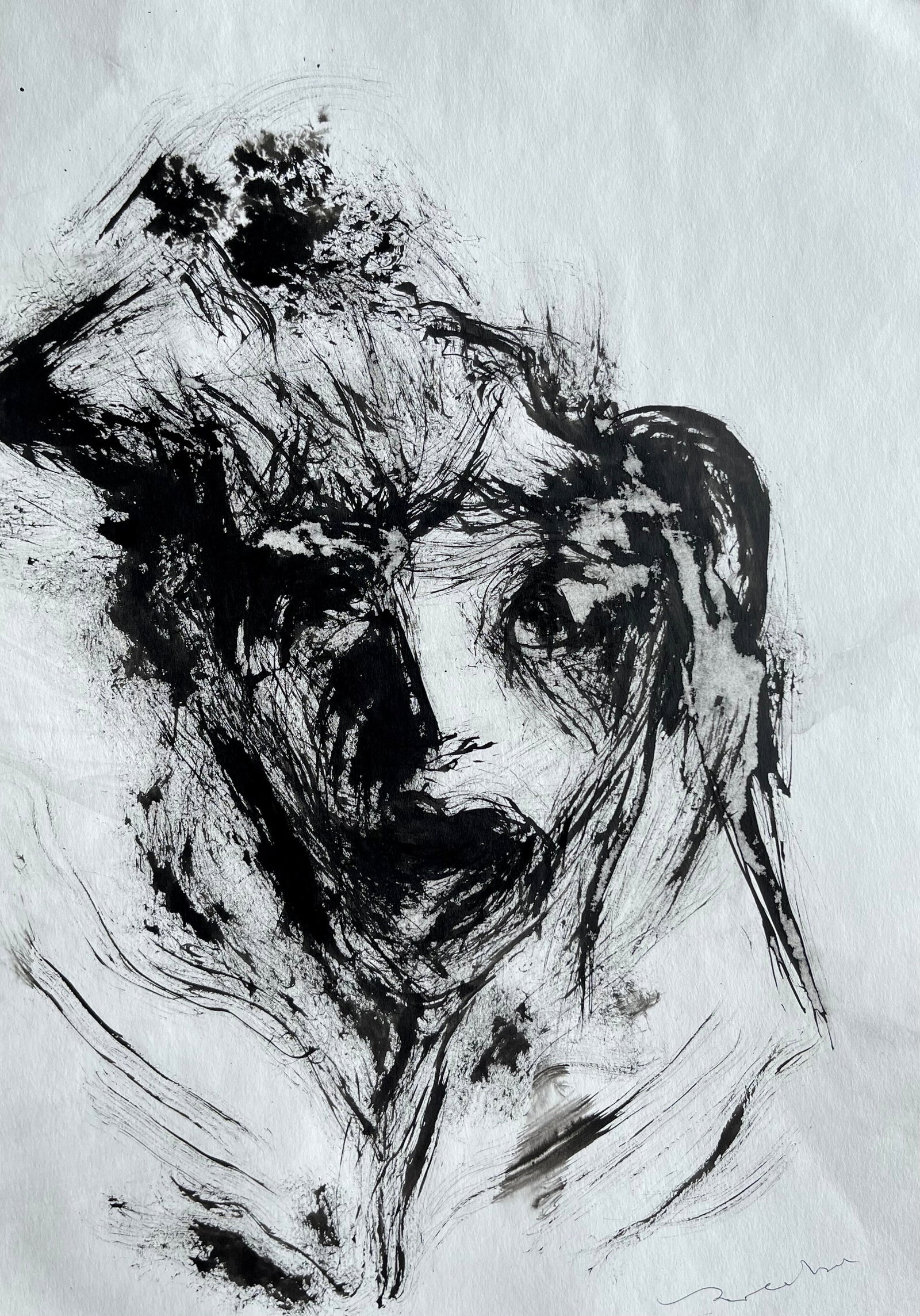 FRENCH ABSTRACT DRAWING ON PAPER: FRENCH ORIGINAL DRAWING ON PAPER. SIZE: 16.5 X 11.5 inches approx. UNFRAMED. SHIPPING IN THE U.S VIA USPS PRIORITY MAIL $14
