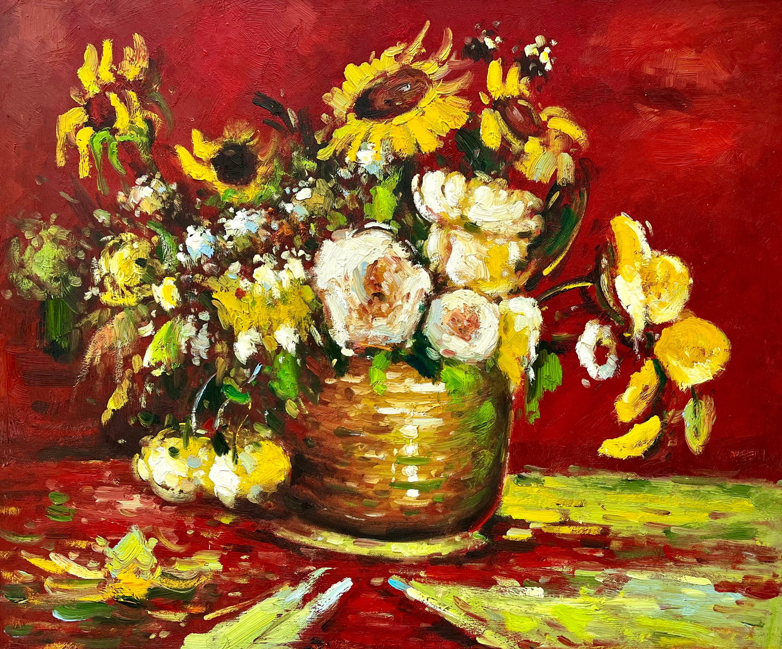 STILL LIFE OIL PAINTING FLOWERS: CONTEMPORARY OIL ON CANVAS PAINTING. SIZE: 24 X 20 INCHES. SHIPPING IN THE U.S VIA USPS PRIORITY MAIL $25