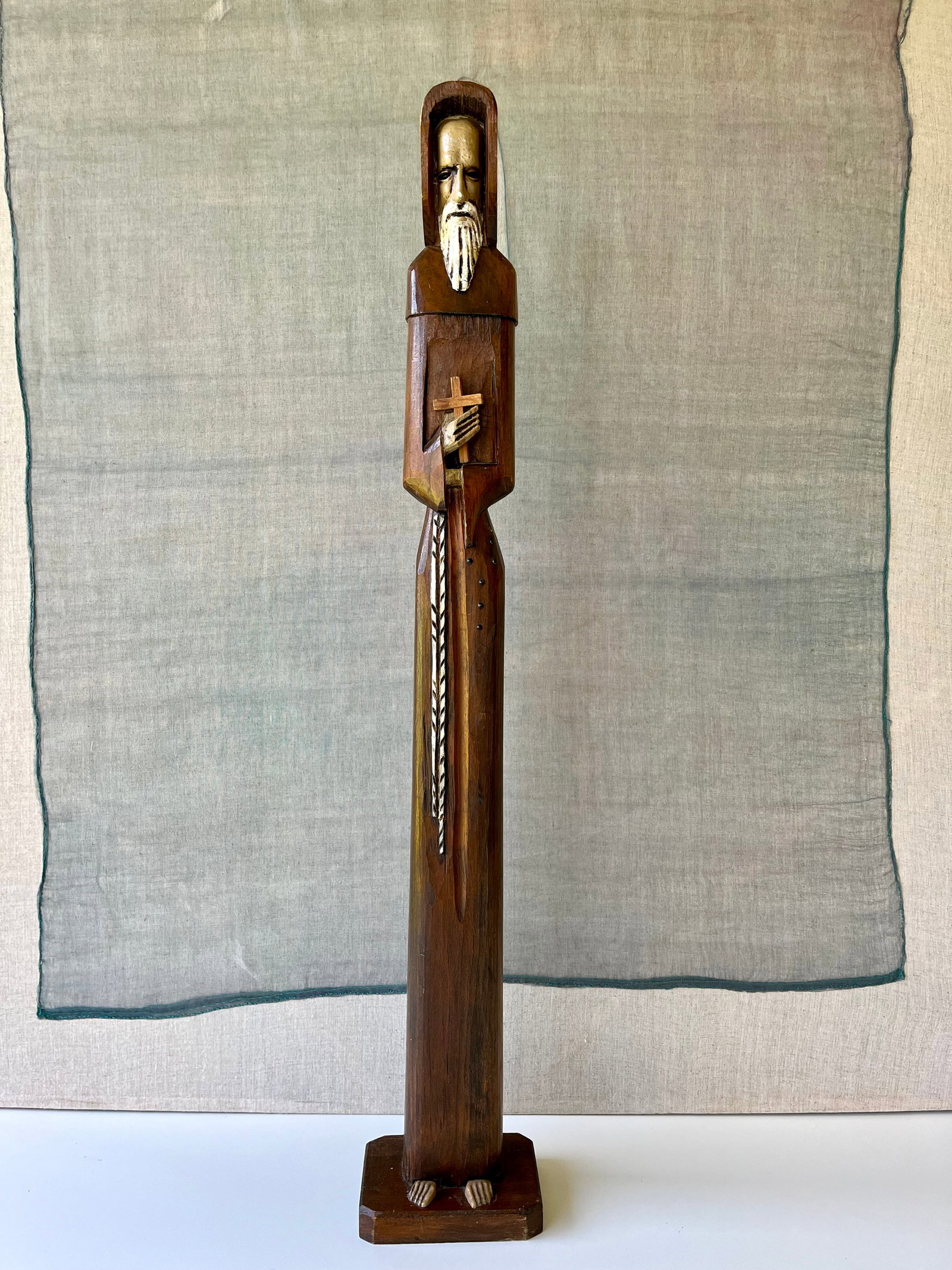 Antique Hand Carved Wood Folk Art Monk Religious Icon 28 in: Height: 28 inches. SHIPPING IN THE U.S VIA USPS PRIORITY MAIL $20