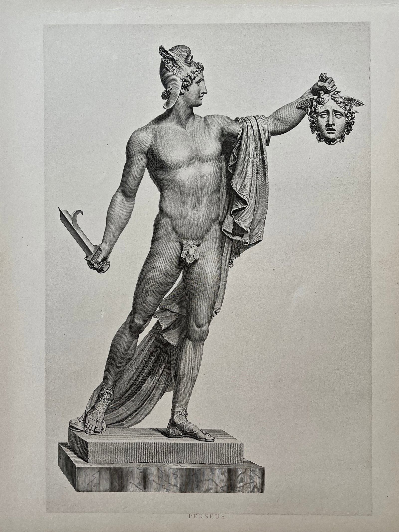 ANTIQUE PRINT AFTER ANTONIO CANOVA "PERSEUS": SIZE: 10.5 X 13.5 INCHES APPROX. Printed Circa 1876. UNFRAMED. SHIPPING IN THE U.S VIA USPS PRIORITY MAIL $18