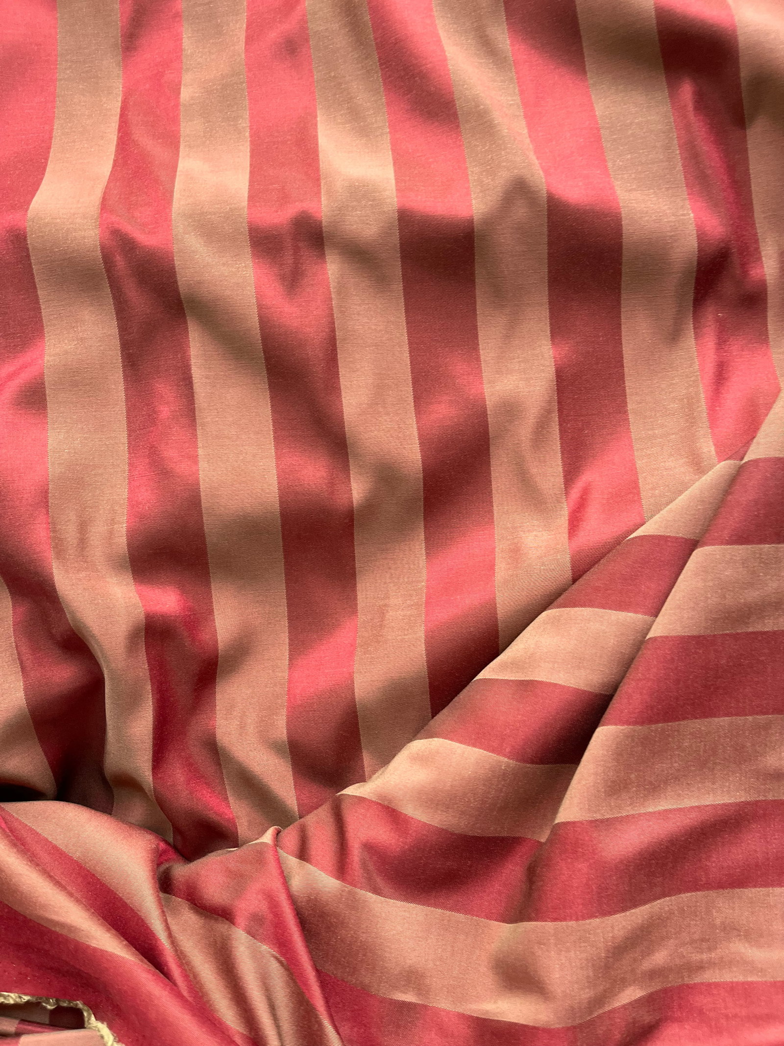 Vintage Silk Taffeta Burgundy Stripes Fabric Lot 11 Yards 56 in Wide: LOT OF 11 YARDS 56 Inches Wide. Gorgeous Burgundy with a shade of copper stripes. Shipping in the U.S Via USPS Priority Mail $30