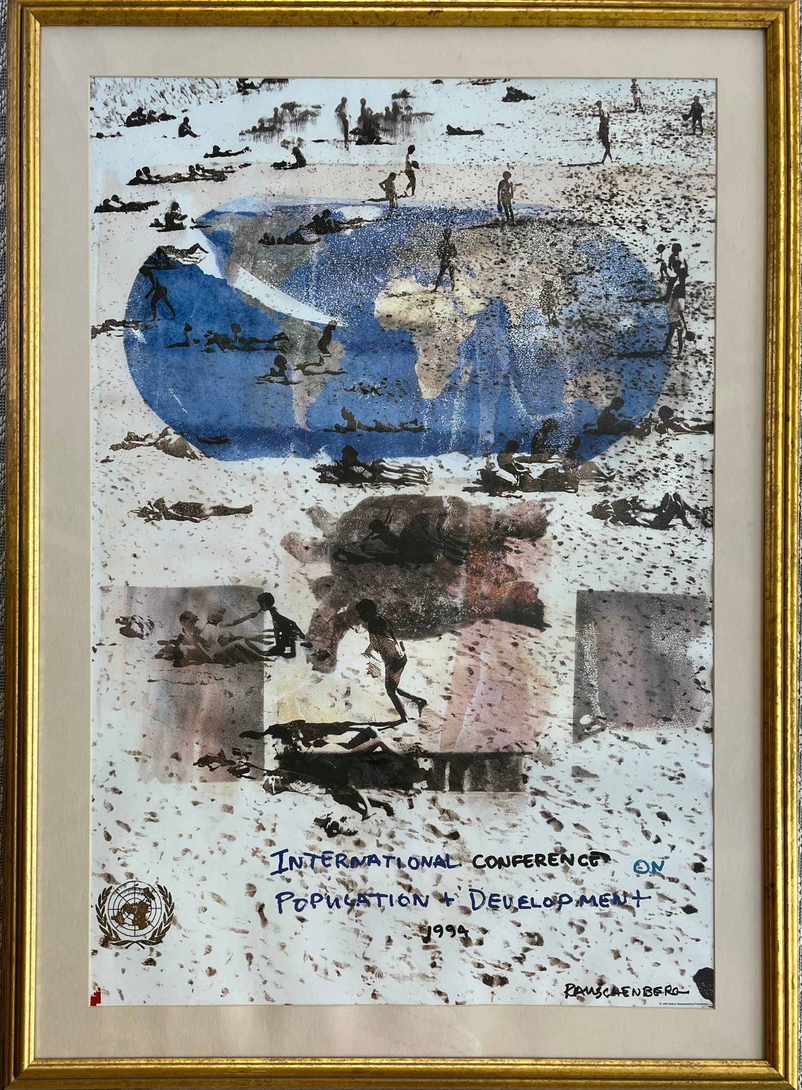 ROBERT RAUSCHENBERG VINTAGE FRAMED PRINT: Choices & Responsibilities, The United Nations "World Population Conference" 1994 By: Robert Rauschenberg. TOTAL FRAME SIZE: 45.5 X 33 INCHES APPROX. 20 lbs approx. FREE LOCAL PICK UP IN VERO BEACH. S