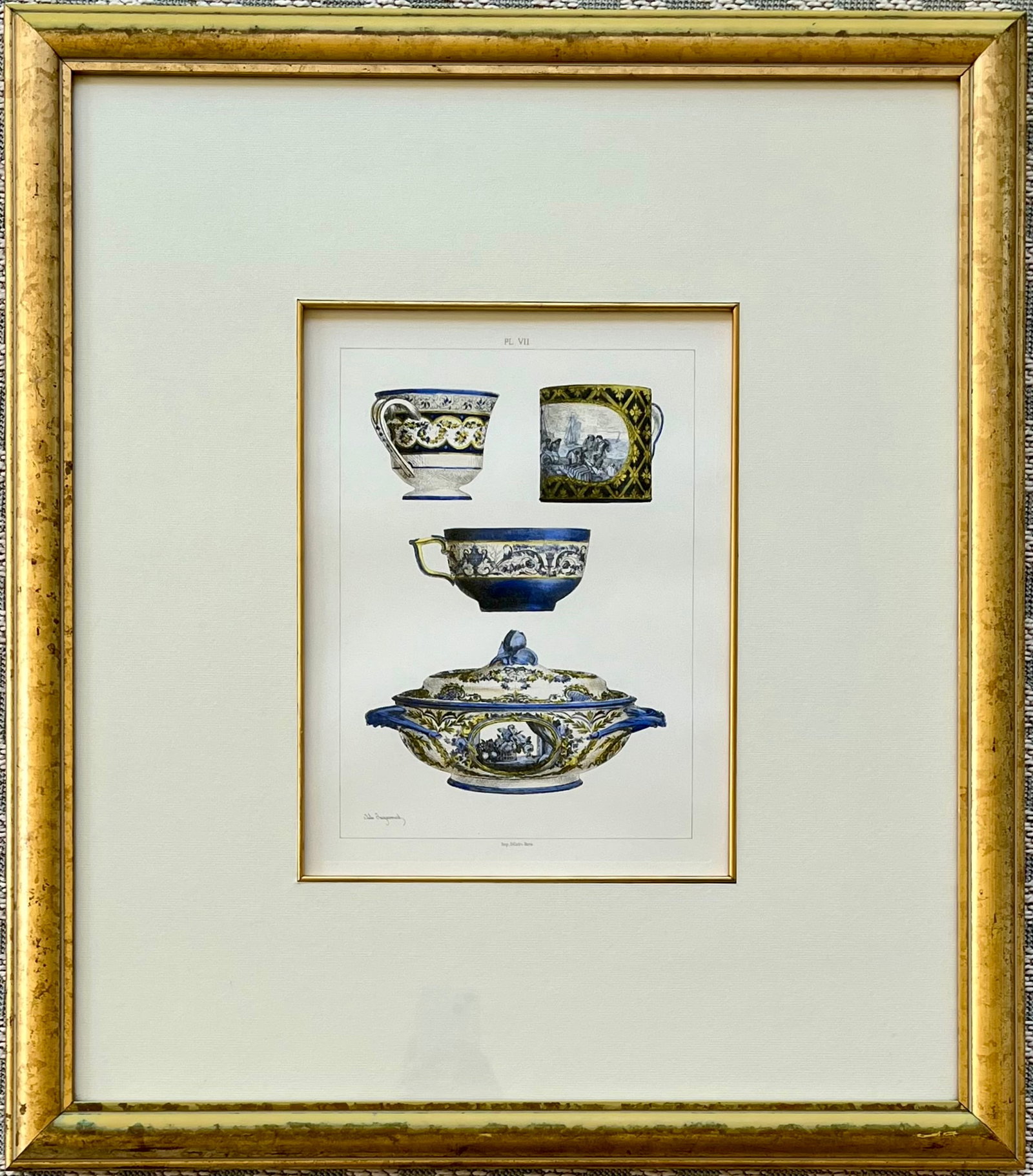 JULES JACQUEMART FRAMED ETCHING FRENCH PORCELAIN (1 of 6)
