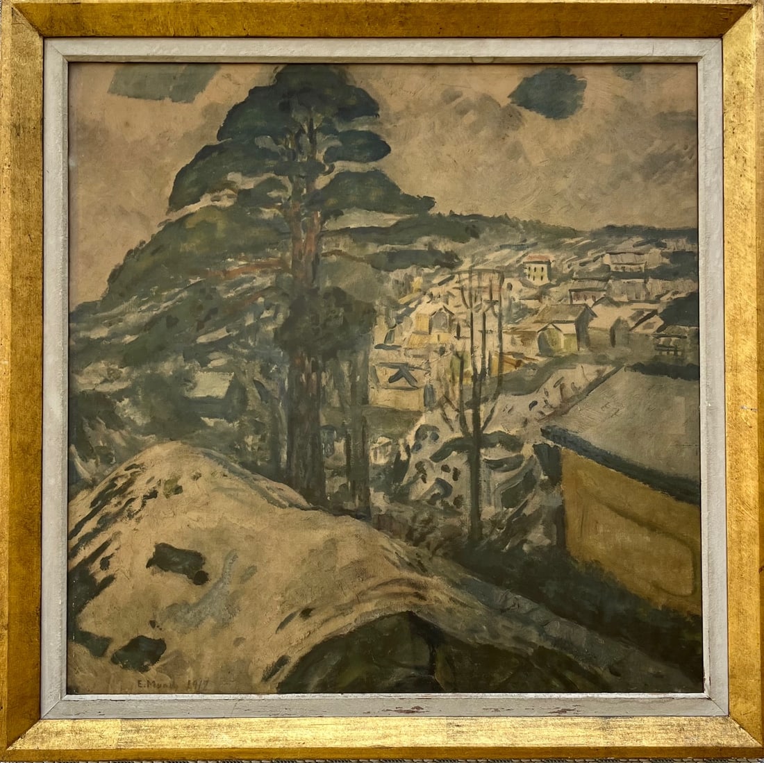 EDVARD MUNCH "WINTER IN KRAGERO" RARE VINTAGE FRAMED PRINT: TOTAL FRAME SIZE: 27.5 X 27.5 INCHES APPROX. PRINT HAS NOT BEEN INSPECTED OUTSIDE THE FRAME. SHIPPING IN THE U.S VIA USPS MAIL $80