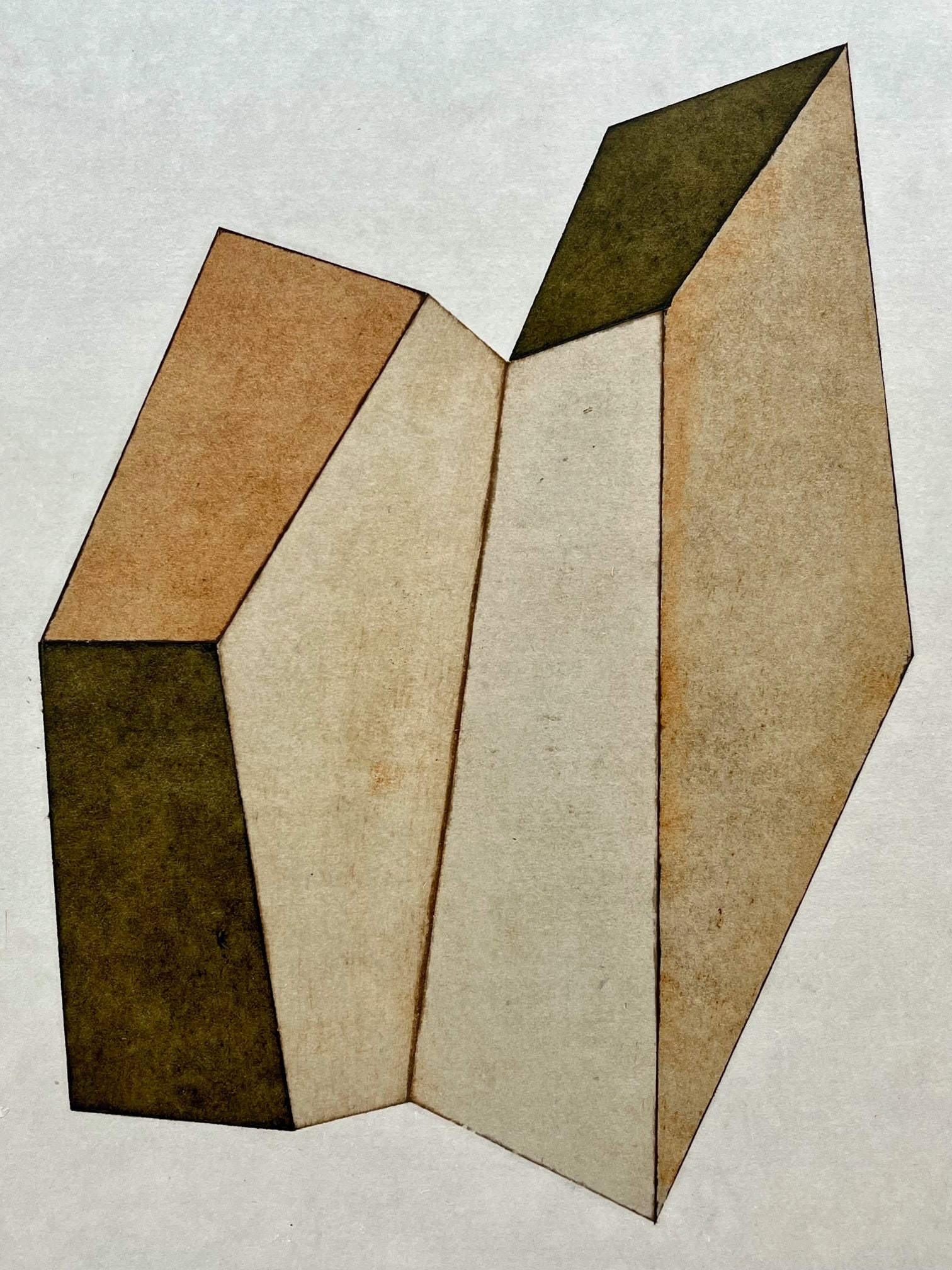 Vintage Geometric Abstract Minimalist Painting: Vintage abstract oil painting on cardboard featuring a geometric, architectural composition in earthy tones. Minimalist, mid-century. Unframed. Approx. 11.7 x 9 inches. Unsigned. SHIPPING IN THE U.S V