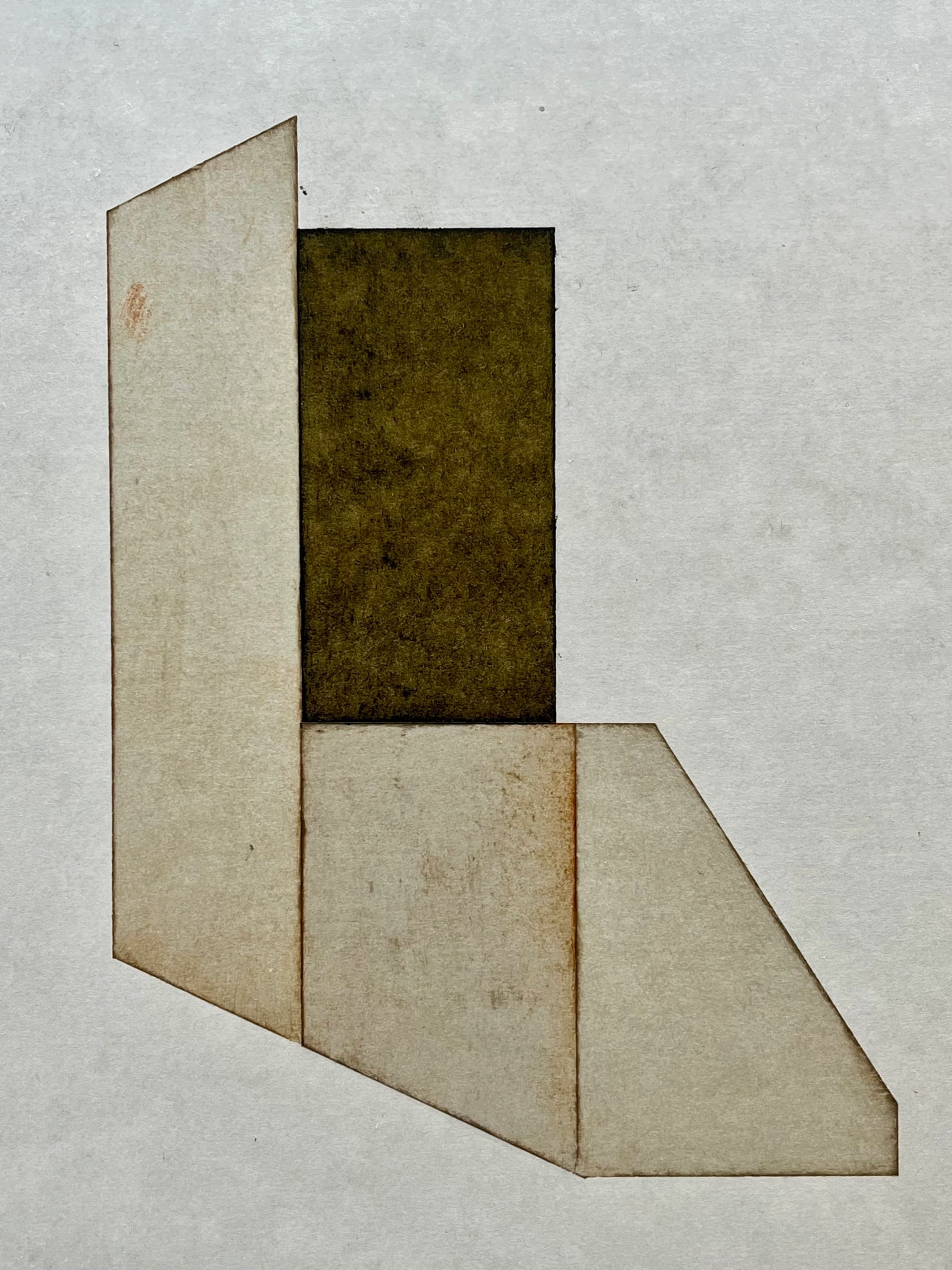 Vintage Geometric Abstract Minimalist Painting: Vintage abstract oil painting on cardboard featuring a geometric, architectural composition in earthy tones. Minimalist, mid-century. Unframed. Approx. 11.7 x 9 inches. Unsigned. SHIPPING IN THE U.S V
