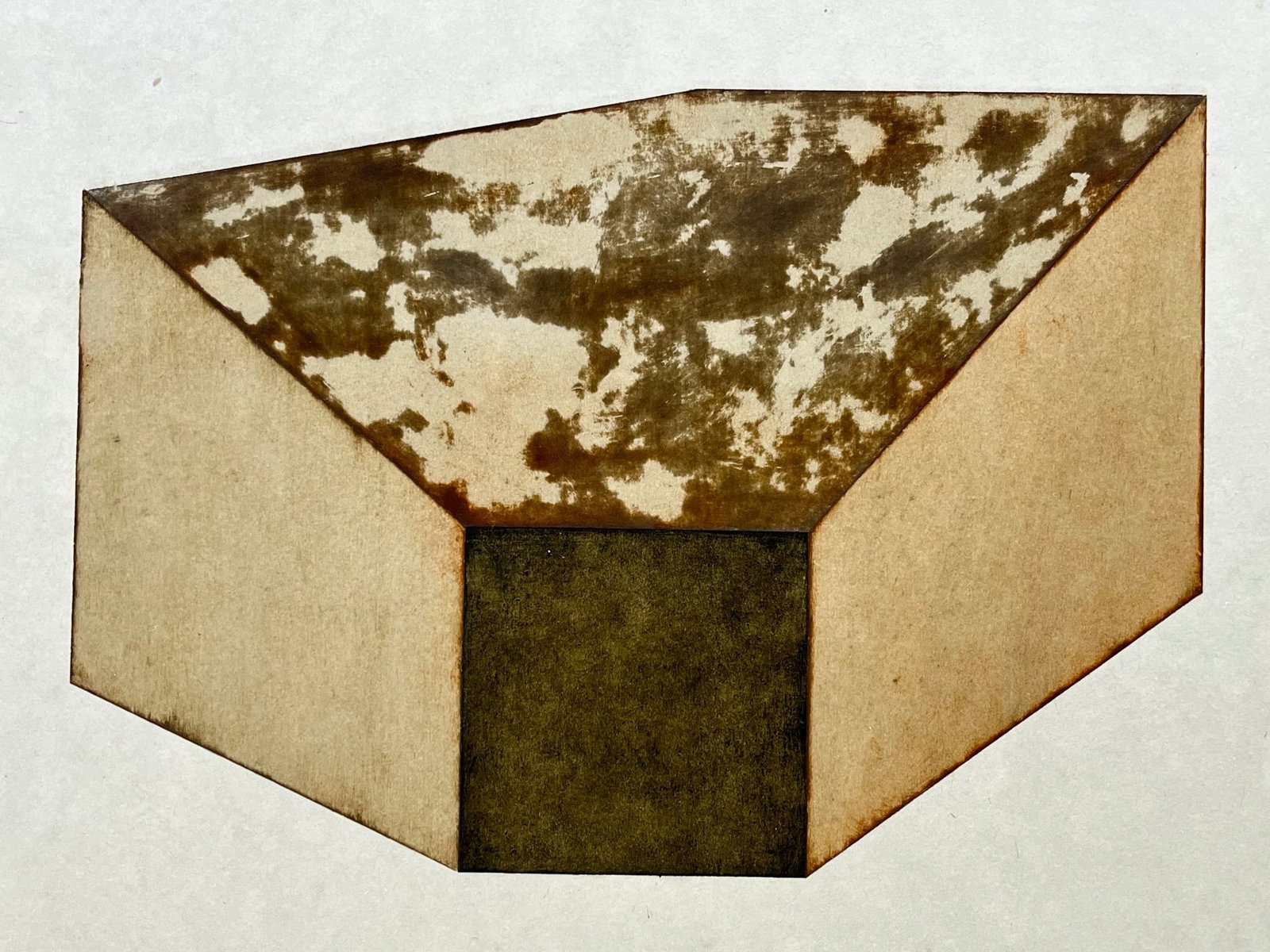 Vintage Geometric Abstract Minimalist Painting: Vintage abstract oil painting on cardboard featuring a geometric, architectural composition in earthy tones. Minimalist, mid-century. Unframed. Approx. 11.7 x 9 inches. Unsigned. SHIPPING IN THE U.S V