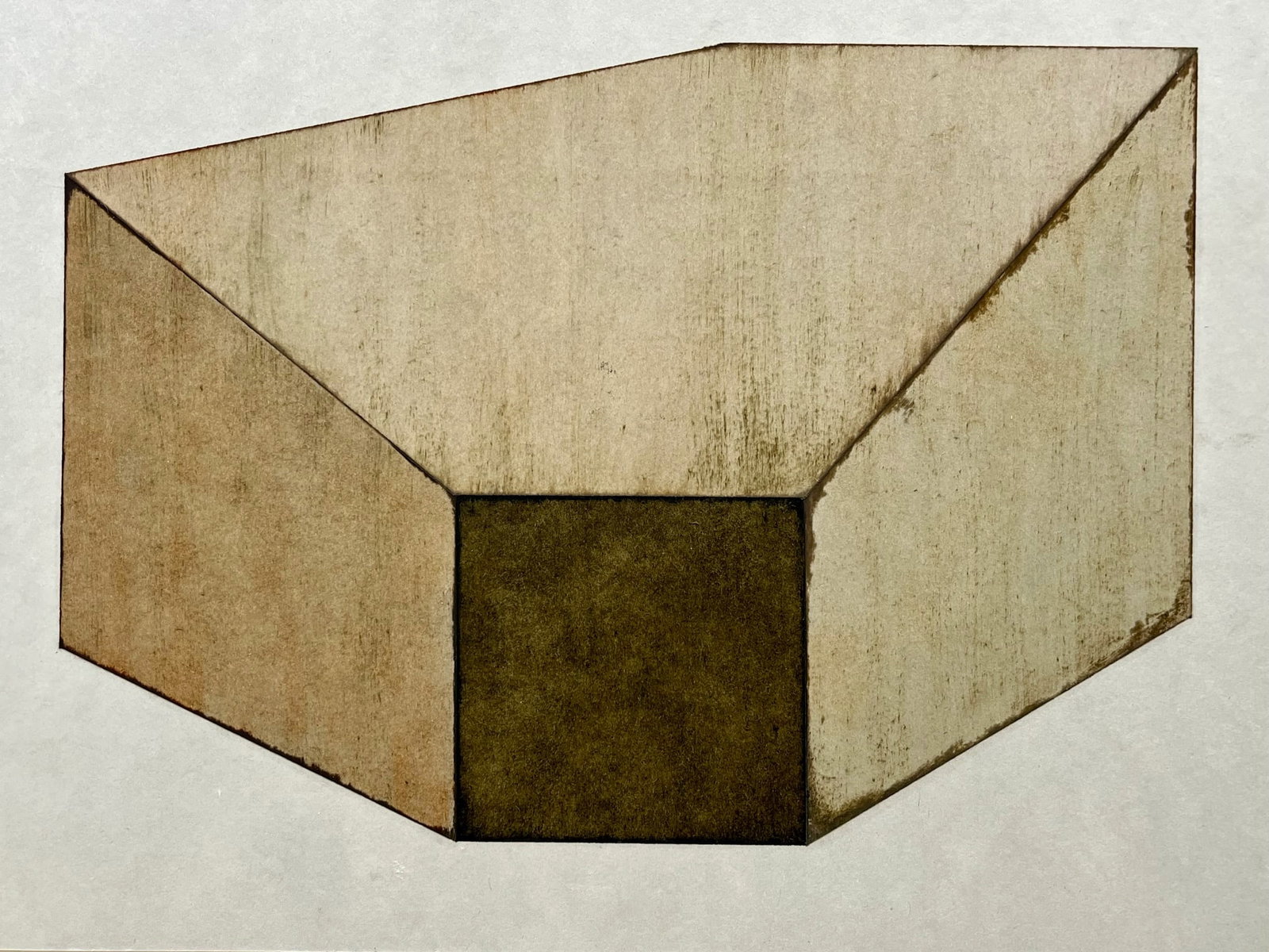 Vintage Geometric Abstract Minimalist Painting: Vintage abstract oil painting on cardboard featuring a geometric, architectural composition in earthy tones. Minimalist, mid-century. Unframed. Approx. 11.7 x 9 inches. Unsigned. SHIPPING IN THE U.S V