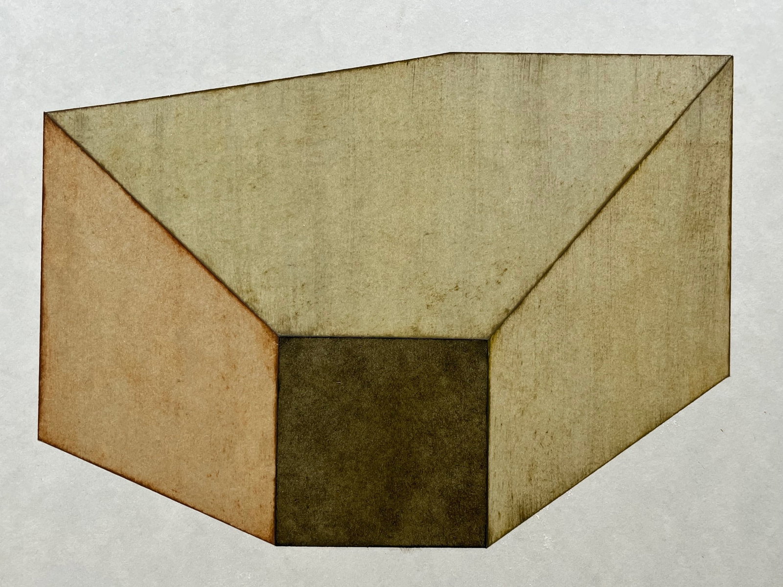 Vintage Geometric Abstract Minimalist Painting: Vintage abstract oil painting on cardboard featuring a geometric, architectural composition in earthy tones. Minimalist, mid-century. Unframed. Approx. 11.7 x 9 inches. Unsigned. SHIPPING IN THE U.S V
