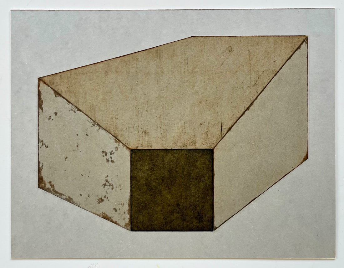 Vintage Geometric Abstract Minimalist Painting: Vintage abstract oil painting on cardboard featuring a geometric, architectural composition in earthy tones. Minimalist, mid-century. Unframed. Approx. 11.7 x 9 inches. Unsigned. SHIPPING IN THE U.S V