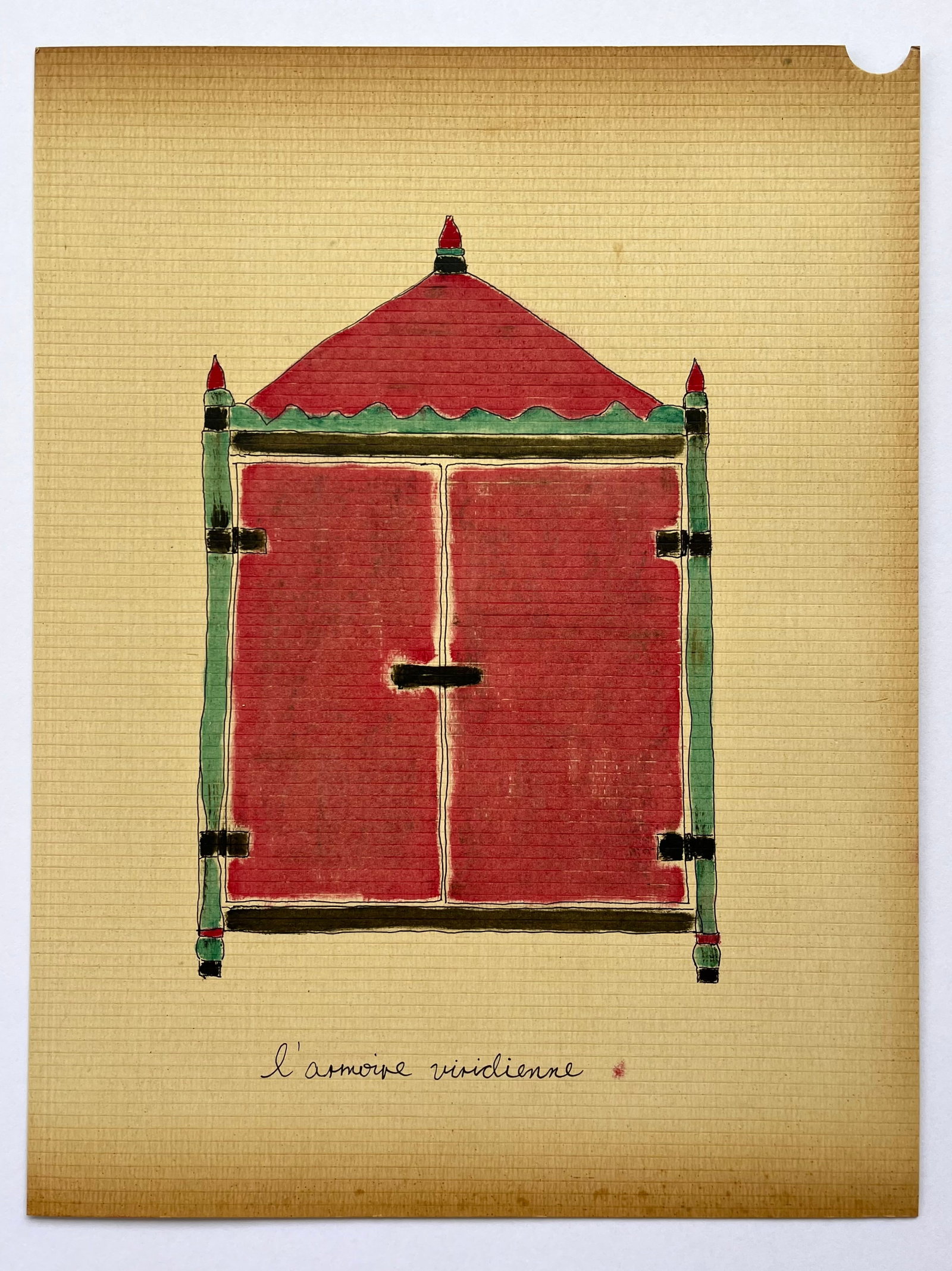 FRENCH NAIVE MINIMALIST DRAWING "L' ARMOIRE VIRIDIENNE": ORIGINAL DRAWING INK AND OIL ON THICK PAPER. UNFRAMED. SIZE: 11 X 8.5 Inches approx. SHIPPING IN THE U.S VIA USPS PRIORITY MAIL $18.
