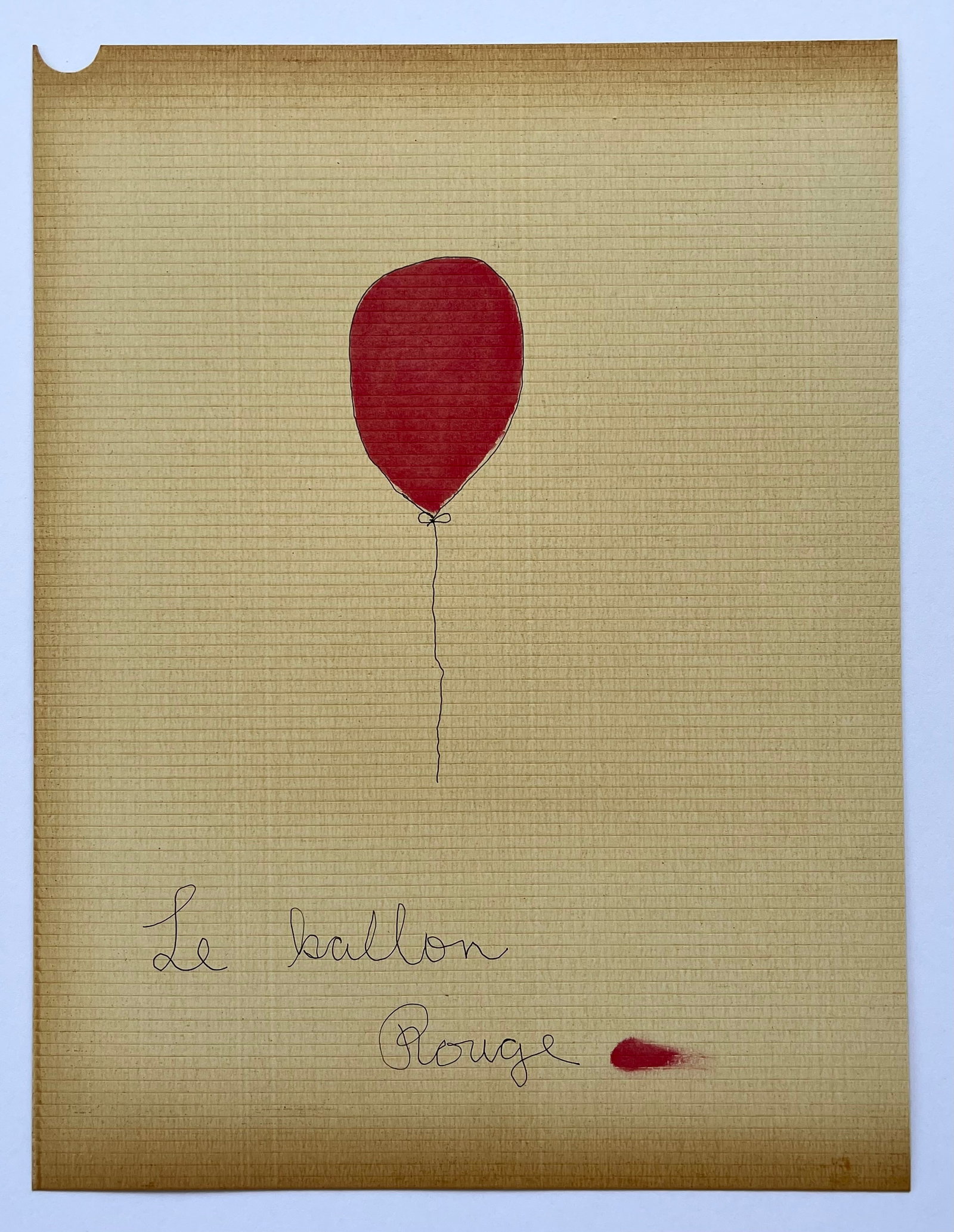 FRENCH NAIVE MINIMALIST DRAWING "LE BALLON ROUGE": ORIGINAL DRAWING INK AND OIL ON THICK PAPER. UNFRAMED. SIZE: 11 X 8.5 Inches approx. SHIPPING IN THE U.S VIA USPS PRIORITY MAIL $18.