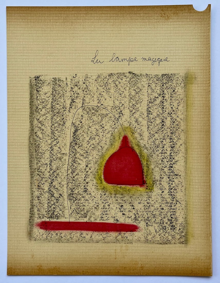FRENCH NAIVE MINIMALIST DRAWING "LA LAMPE MAGIQUE": ORIGINAL DRAWING INK AND OIL ON THICK PAPER. UNFRAMED. SIZE: 11 X 8.5 Inches approx. SHIPPING IN THE U.S VIA USPS PRIORITY MAIL $18.