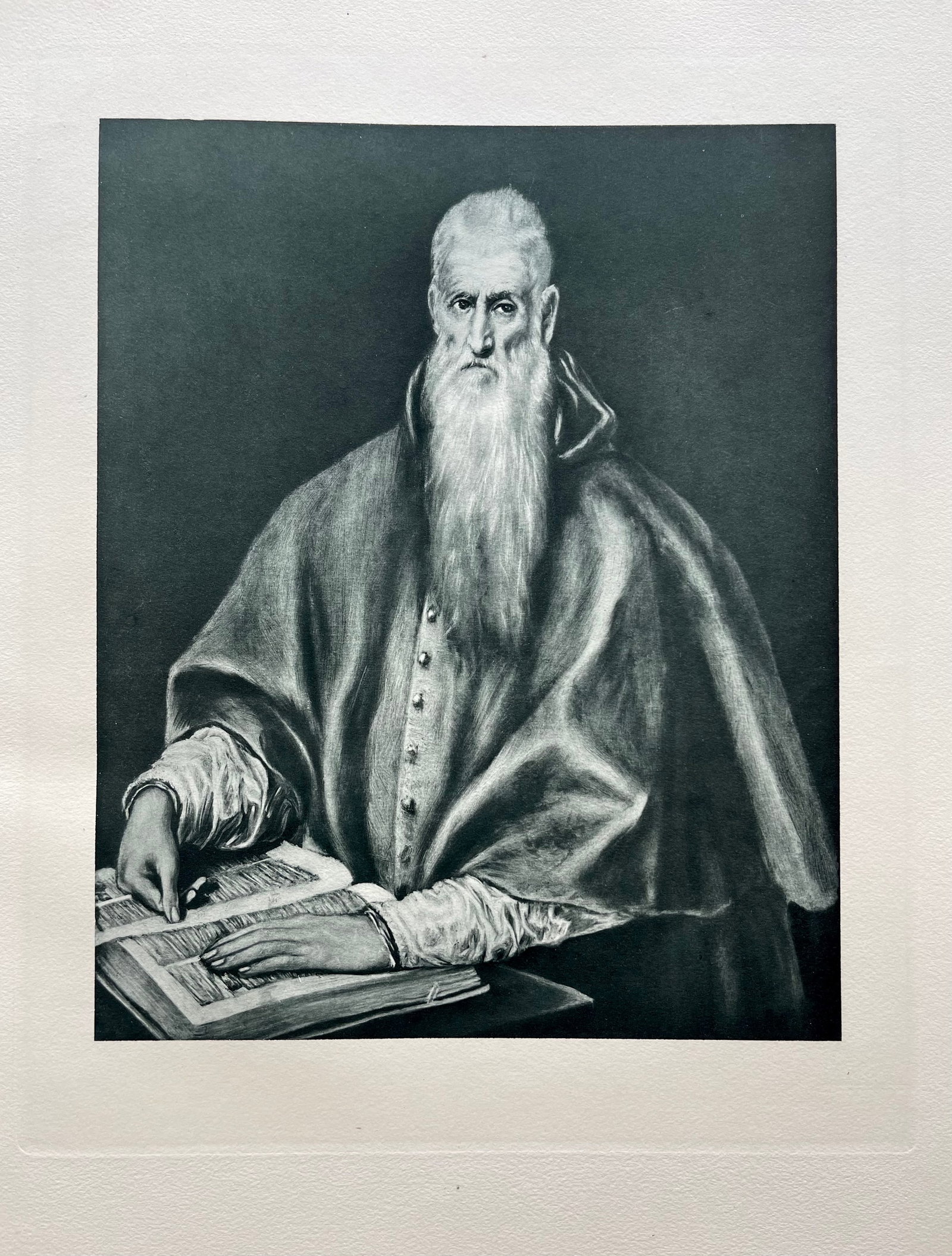 LARGE ETCHING AFTER EL GRECO ST JEROME AS CARDINAL: Size: 19 X 15 INCHES APPROX. UNFRAMED. Printed in Paris Ca 1928. Shipping In the U.S via USPS Priority Mail $20