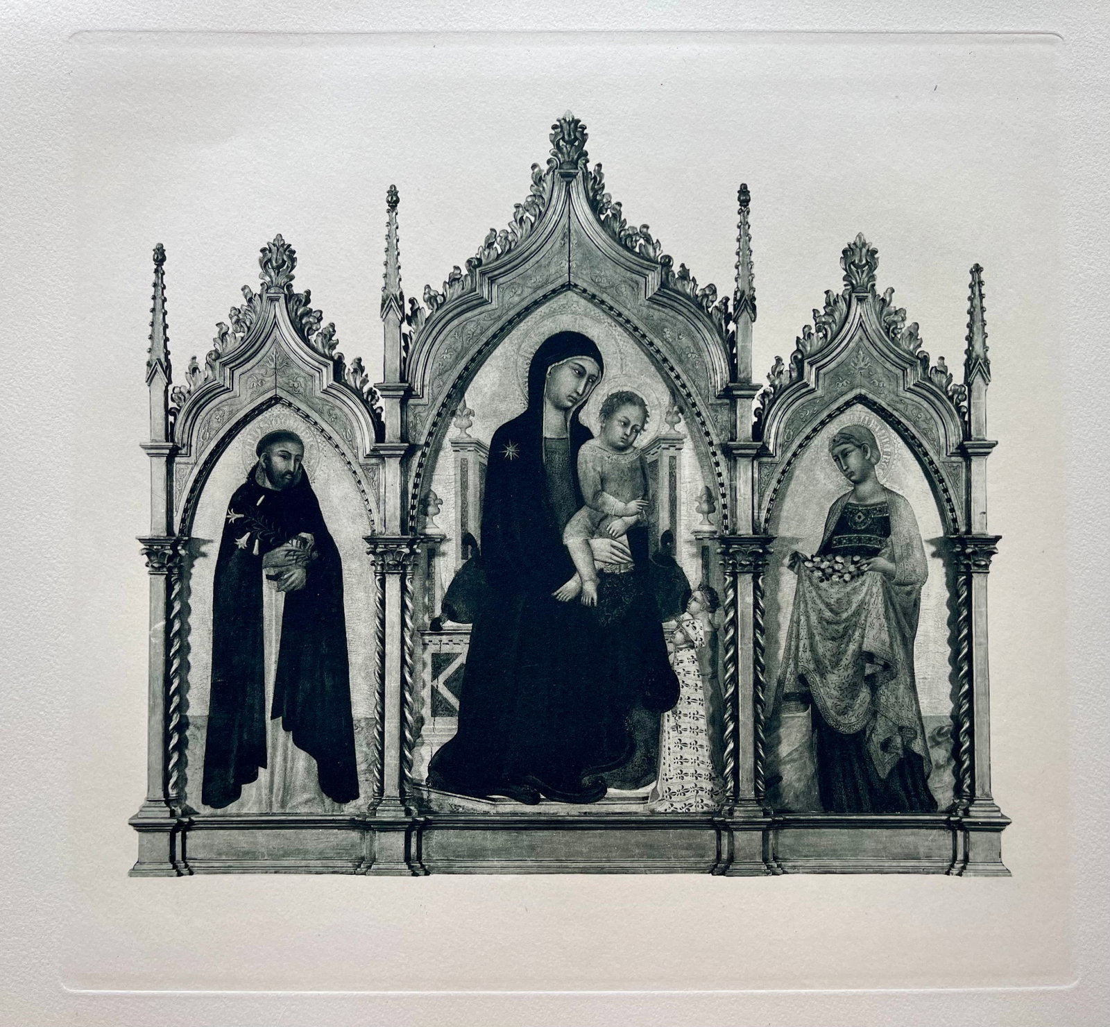 LARGE ETCHING AFTER LIPPO VANNI MADONNA AND CHILD: Size: 19 X 15 INCHES APPROX. UNFRAMED. Printed in Paris Ca 1928. Shipping In the U.S via USPS Priority Mail $20