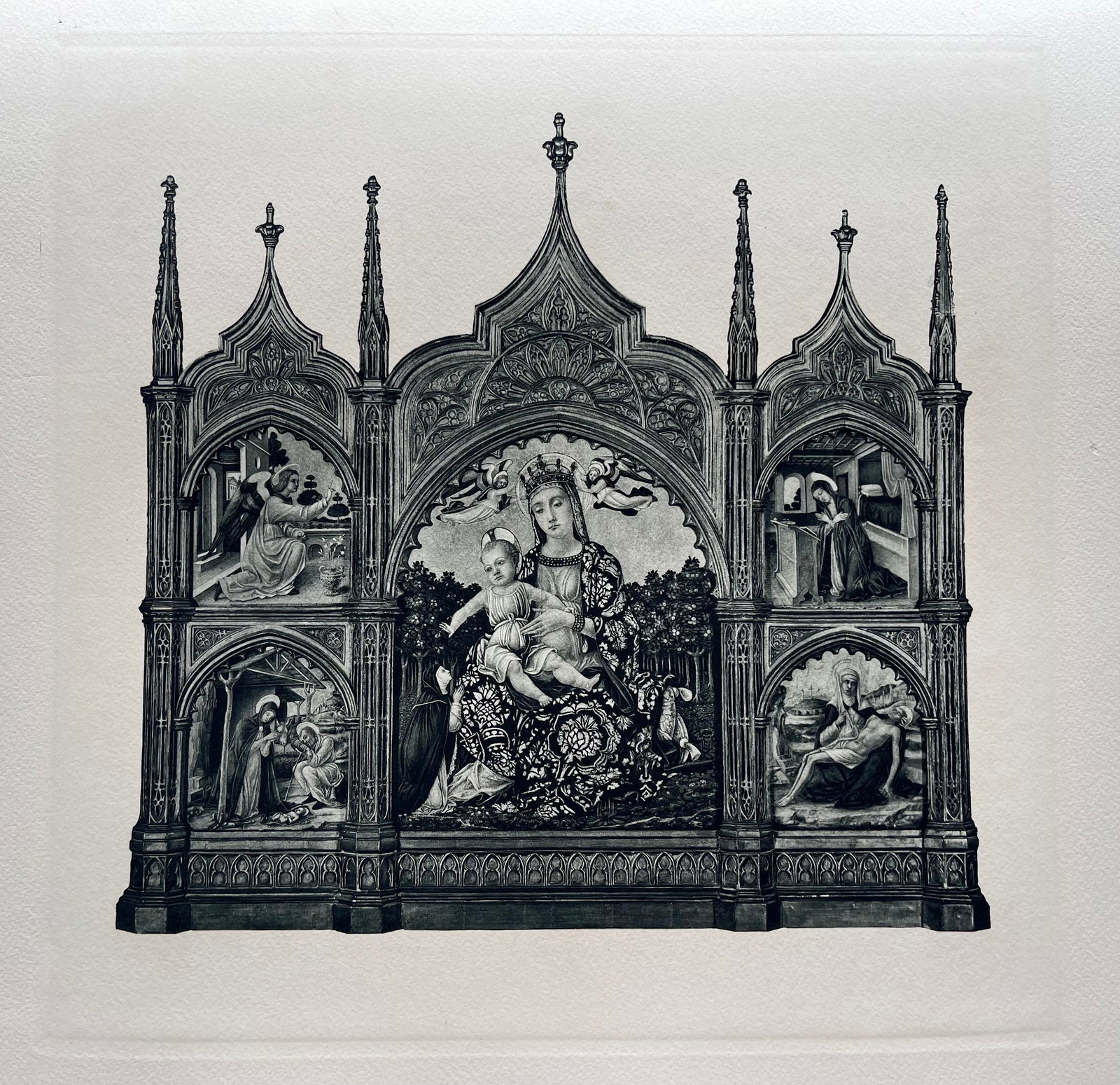 ETCHING AFTER BARTOLOMEO VIVARINI MADONNA AND CHILD: Size: 19 X 15 INCHES APPROX. UNFRAMED. Printed in Paris Ca 1928. Shipping In the U.S via USPS Priority Mail $20