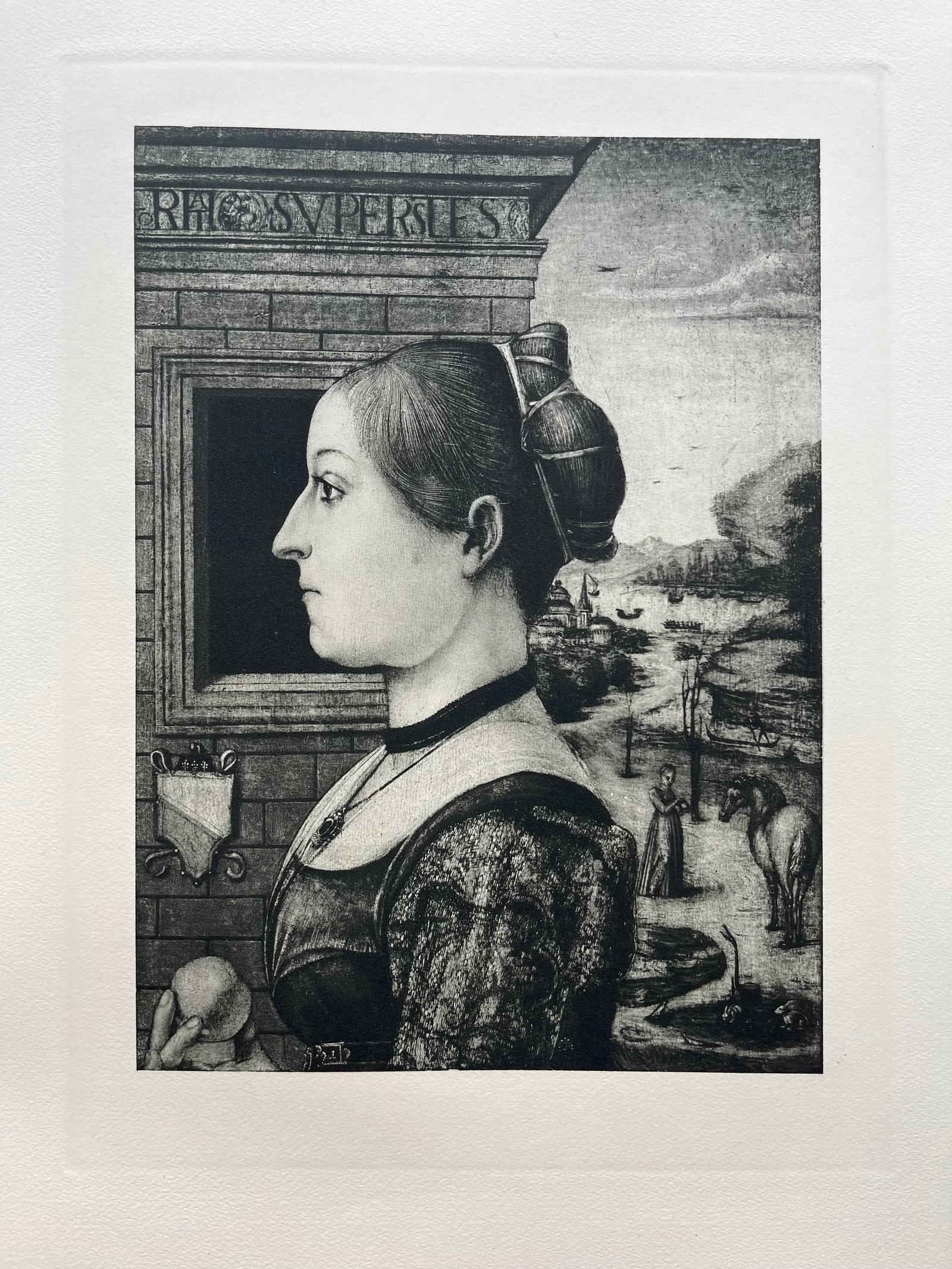 ETCHING AFTER FRANCESCO COSSA PORTRAIT DONNA CANONICI: Size: 19 X 15 INCHES APPROX. UNFRAMED. Printed in Paris Ca 1928. SHIPPING IN THE U.S VIA USPS PRIORITY MAIL $20