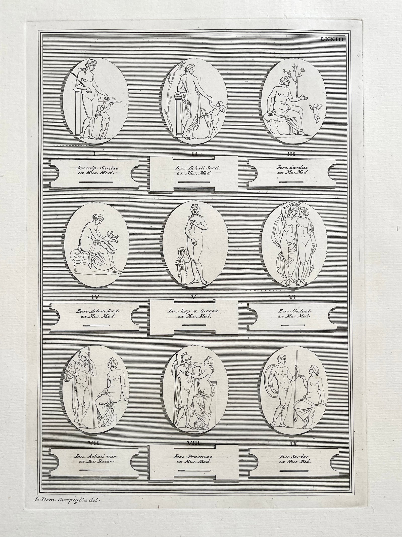 ANTIQUE NEOCLASSICAL ETCHING OF ROMAN CAMEOS: ANTIQUE ORIGINAL 18th Century ENGRAVING OF ROMAN MEDALLIONS. Laid paper. Engraving is Unframed. Size: 17.5 X 13.5 Inches Approx. SHIPPING IN THE U.S VIA USPS PRIORITY MAIL $18