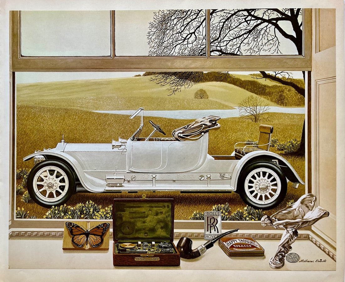 Vintage Rolls-Royce Self Driving Phaeton With Dickey Seat 1911 Automobile Print: Original vintage print from 1971* Size: 17 x 13 inches* Unframed* Attached/glued to backing paper at 3 corners* Excellent vintage condition with vibrant color and clean presentation SHIPPING IN THE U.