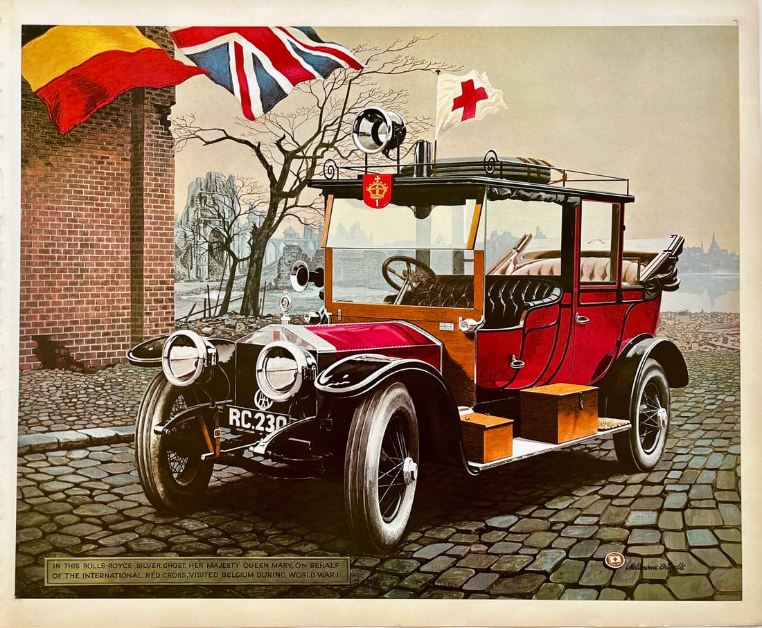 Vintage Rolls-Royce Silver Ghost 1908 (Used By Queen Mary) Automobile Print: Original vintage print from 1971* Size: 17 x 13 inches* Unframed* Attached/glued to backing paper at 3 corners* Excellent vintage condition with vibrant color and clean presentation SHIPPING IN THE U.