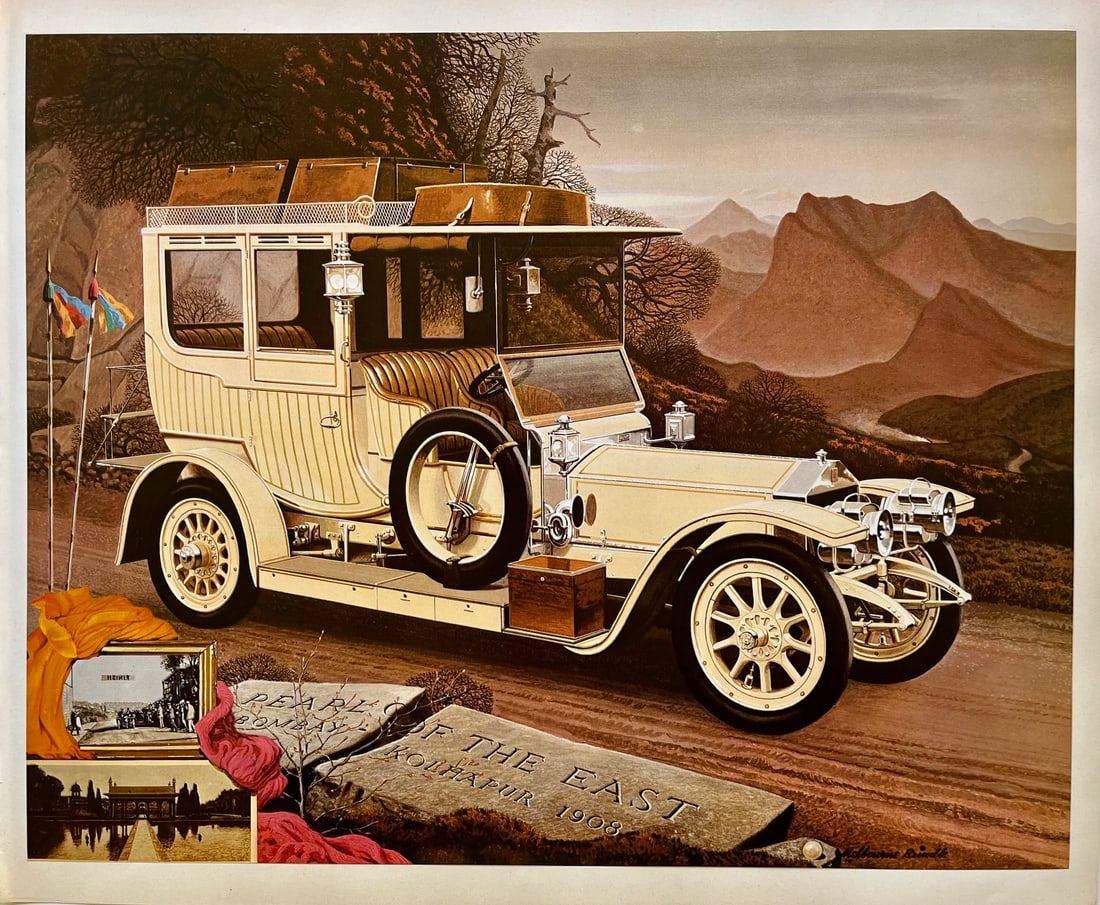 Vintage Rolls-Royce The Pearl Of The East 1908 Automobile Print Luxury Car Art: Original vintage print from 1971* Size: 17 x 13 inches* Unframed* Attached/glued to backing paper at 3 corners* Excellent vintage condition with vibrant color and clean presentation SHIPPING IN THE U.