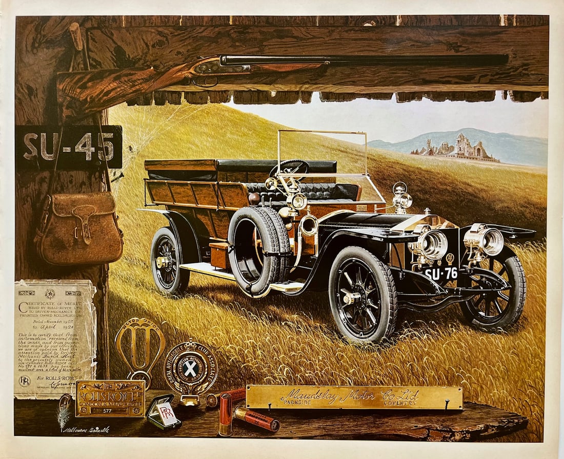 Vintage Rolls-Royce Maudslay - Bodied Shooting Brake 1907 Automobile Print: Original vintage print from 1971* Size: 17 x 13 inches* Unframed* Attached/glued to backing paper at 3 corners* Excellent vintage condition with vibrant color and clean presentation SHIPPING IN THE U.