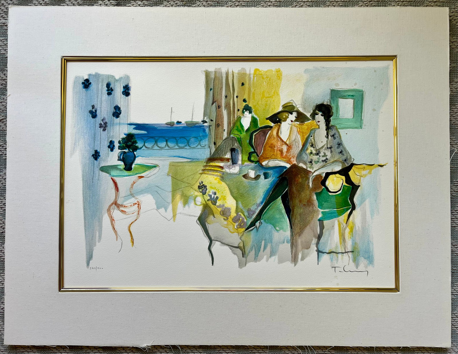 Limited Ed Lithograph titled "Seaside Cafe" Itzchak Tarkay Pencil Signed and Numbered (1 of 4)