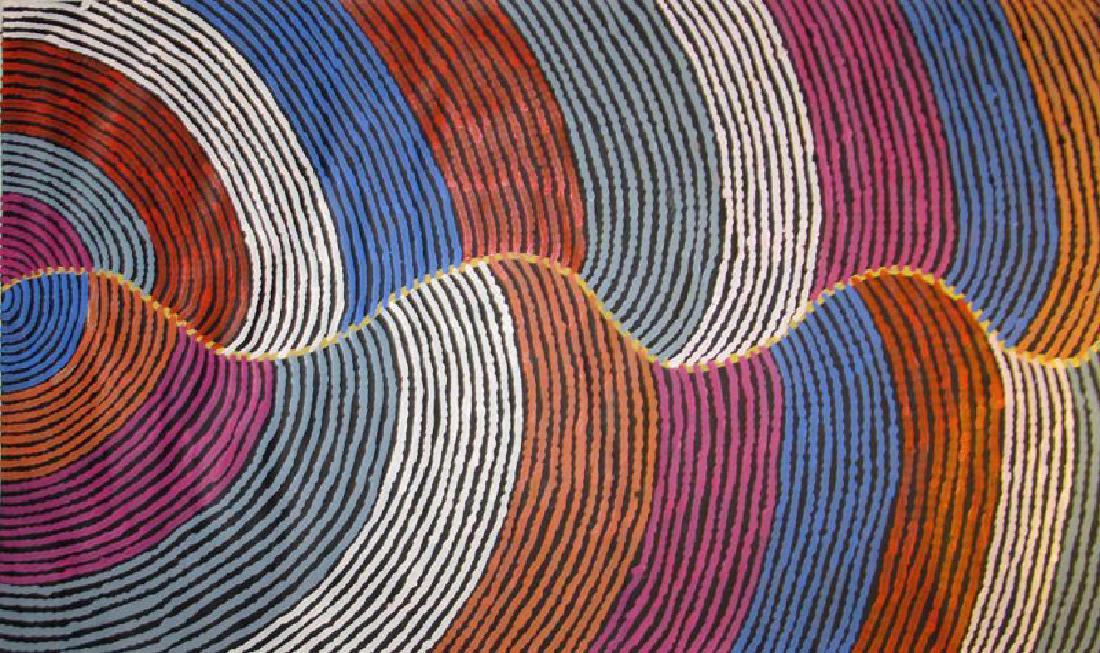 Abie Loy Kemarre (Née en 1972) Sand Hills-my country,: Abie Loy Kemarre (Née en 1972) Sand Hills-my country, 2010 Acrylique sur Toile 150 x 89 cm 3500/4000 Un certificat d'authenticité de l'artiste sera remis à l'adjudicataire Toile montée sur châssi