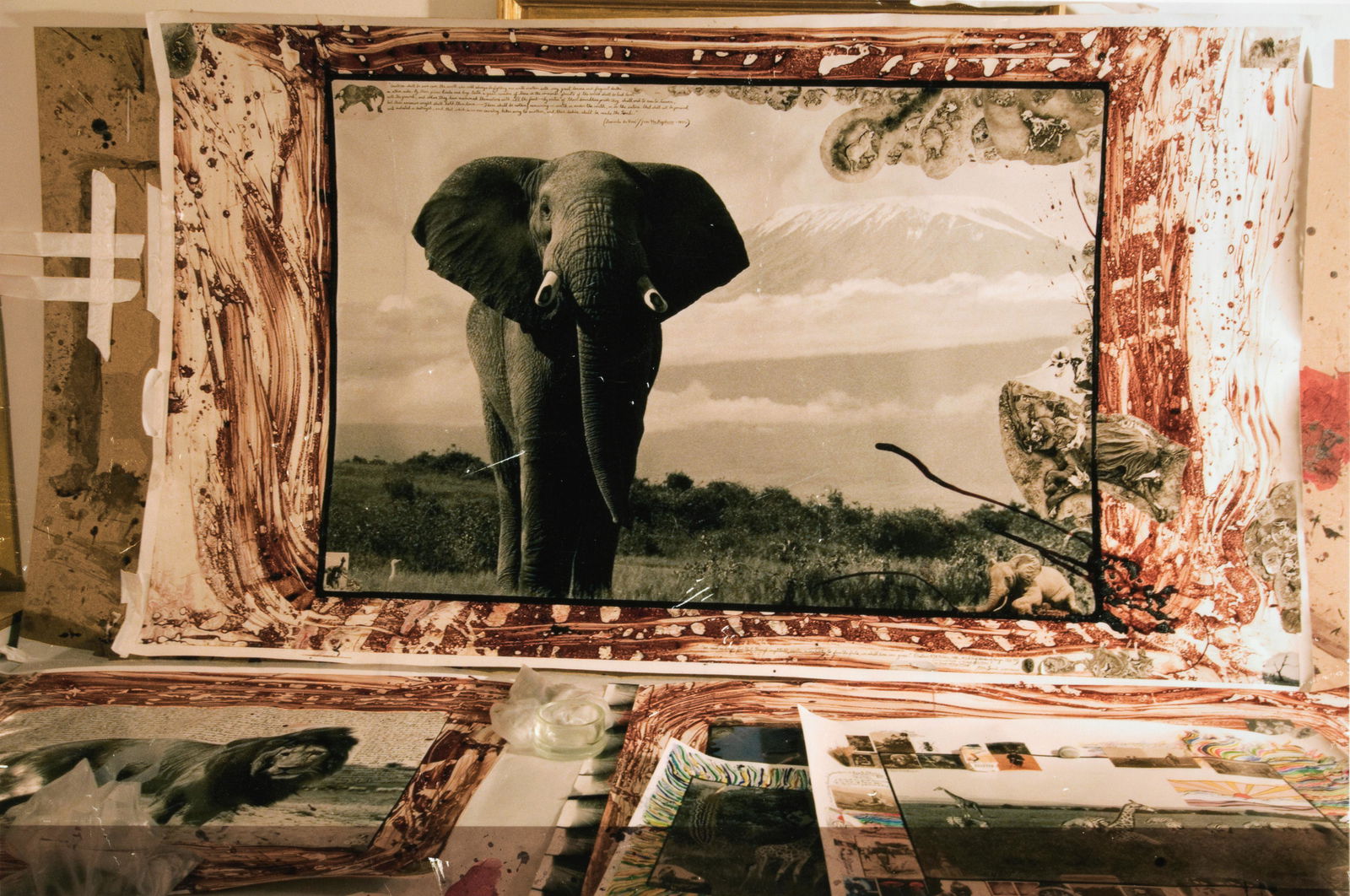 Peter Beard (1938-2020): Elephant Tirage argentique Pièce unique 13 x 19,5 cm à vue Les quatre photos constituaient un quadriptyque derrière lequel Peter Beard a écrit le texte qui a été reproduit au complet au dos de c