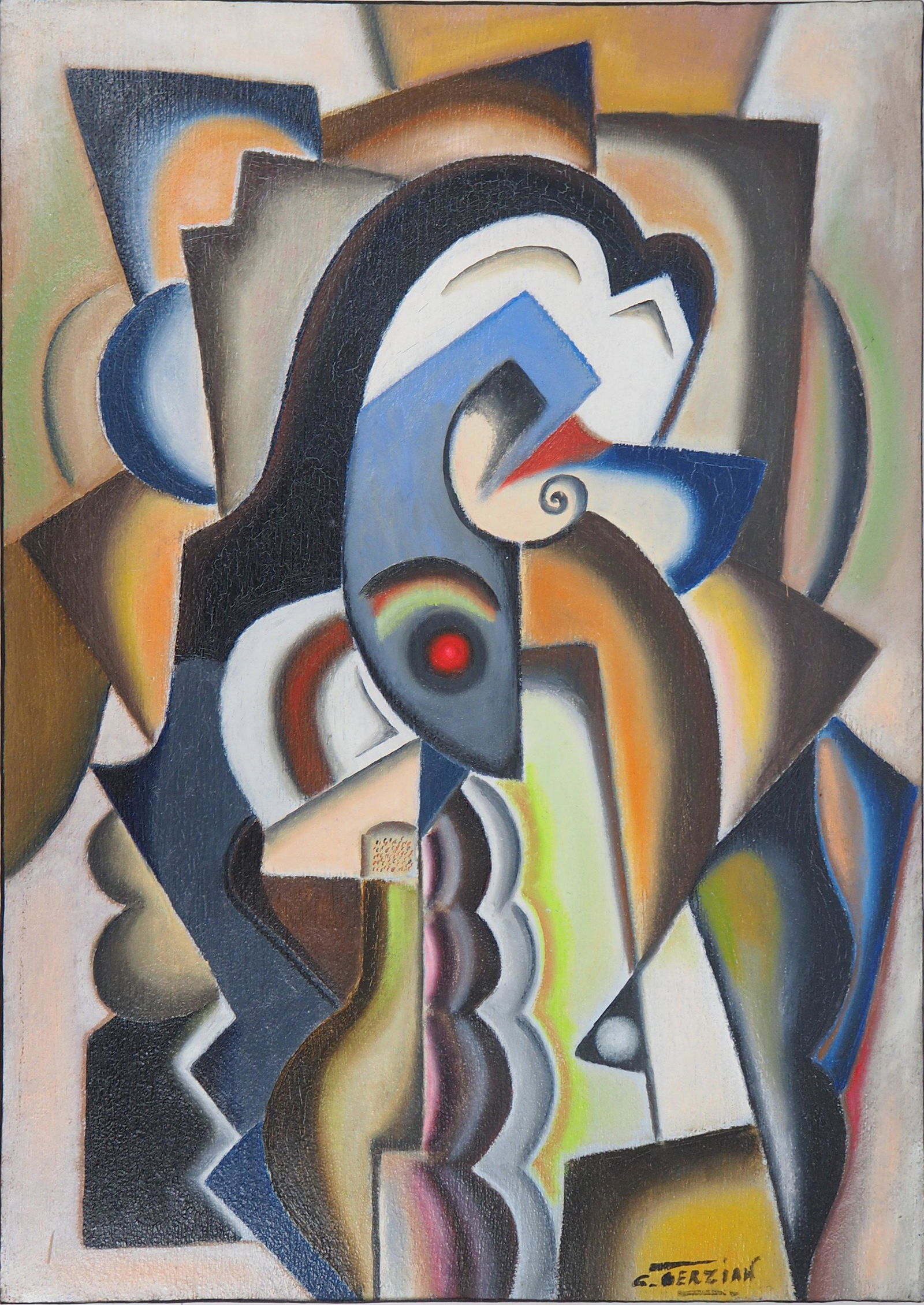 Georges Terzian: Georges Terzian Portait cubiste de Madame X Huile sur toile Signée en bas à droite Contresignée, datée et titrée au verso Sur toile 70 x 50 cm Excellent état English Desc