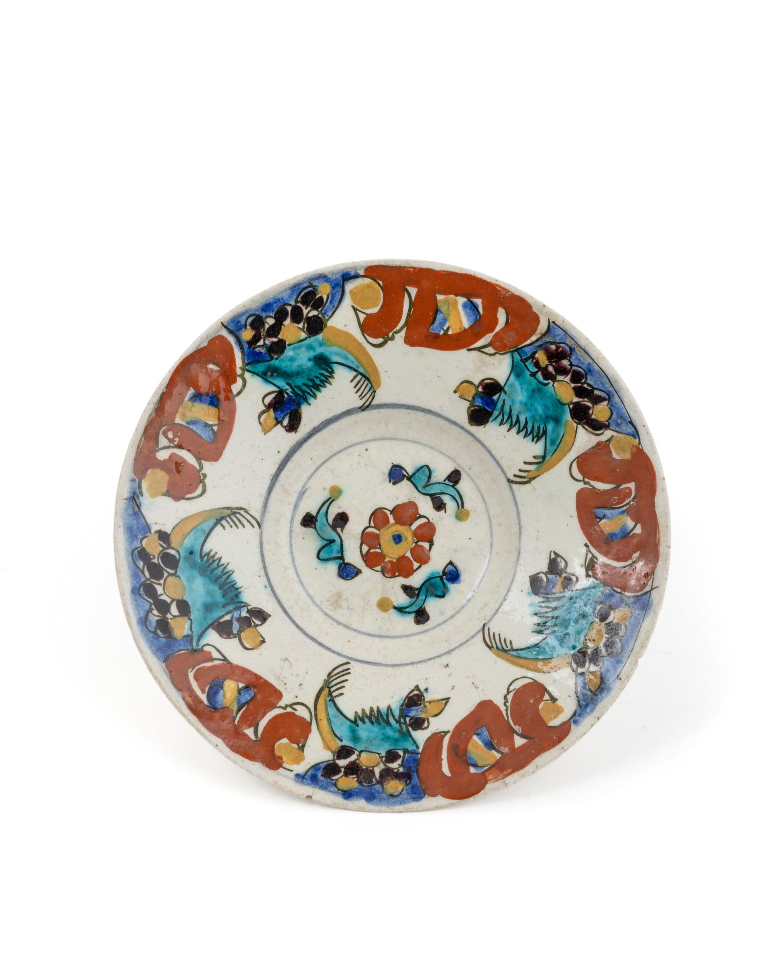 Glazed ceramic platePolychrome stylized plant decoration.Turkey, Kutahya, 18th century.Condition (1 of 1)