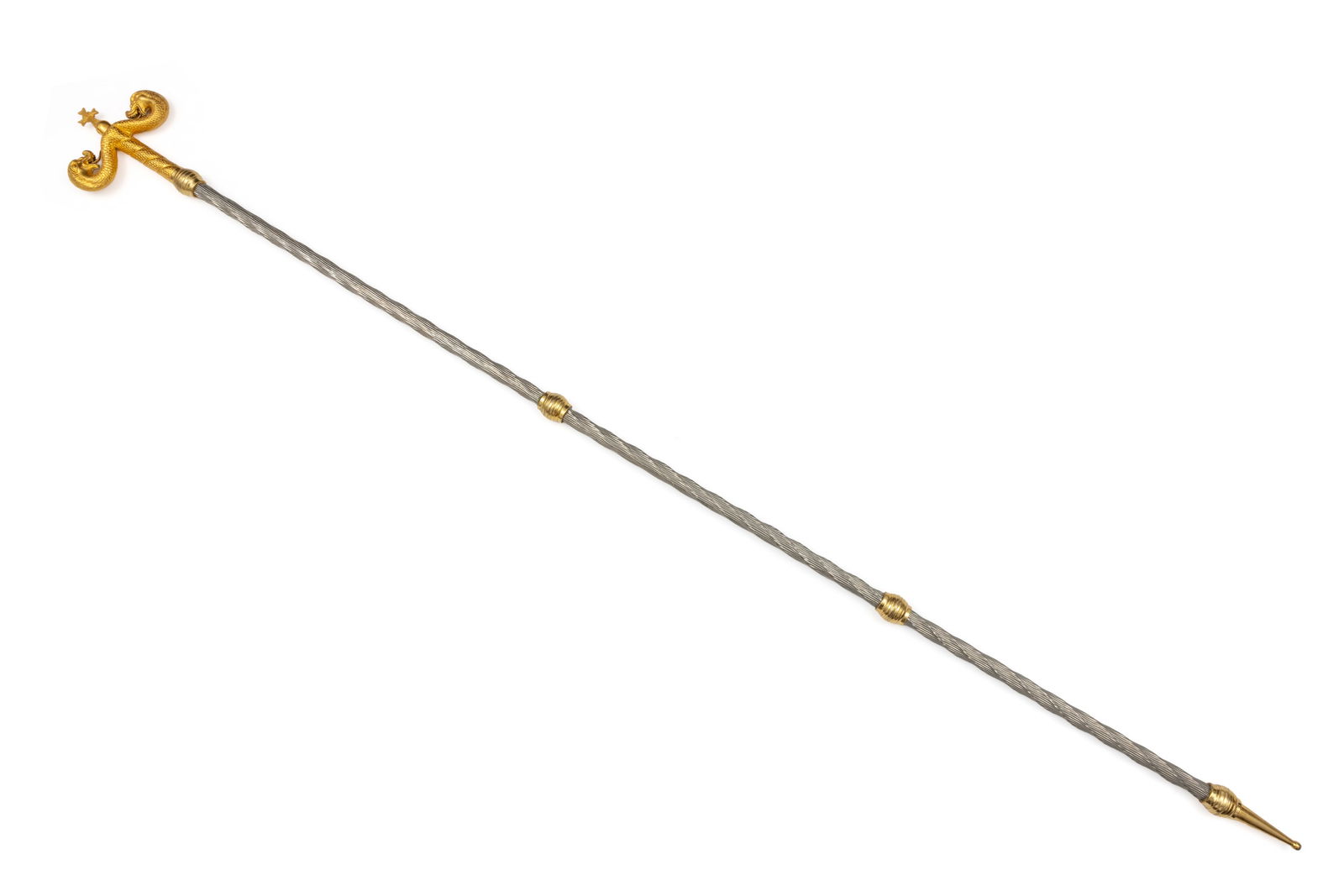 Silver vartabed stickTip decorated with two gilded silver dragons facing each other.Ottoman Armenia, (1 of 3)