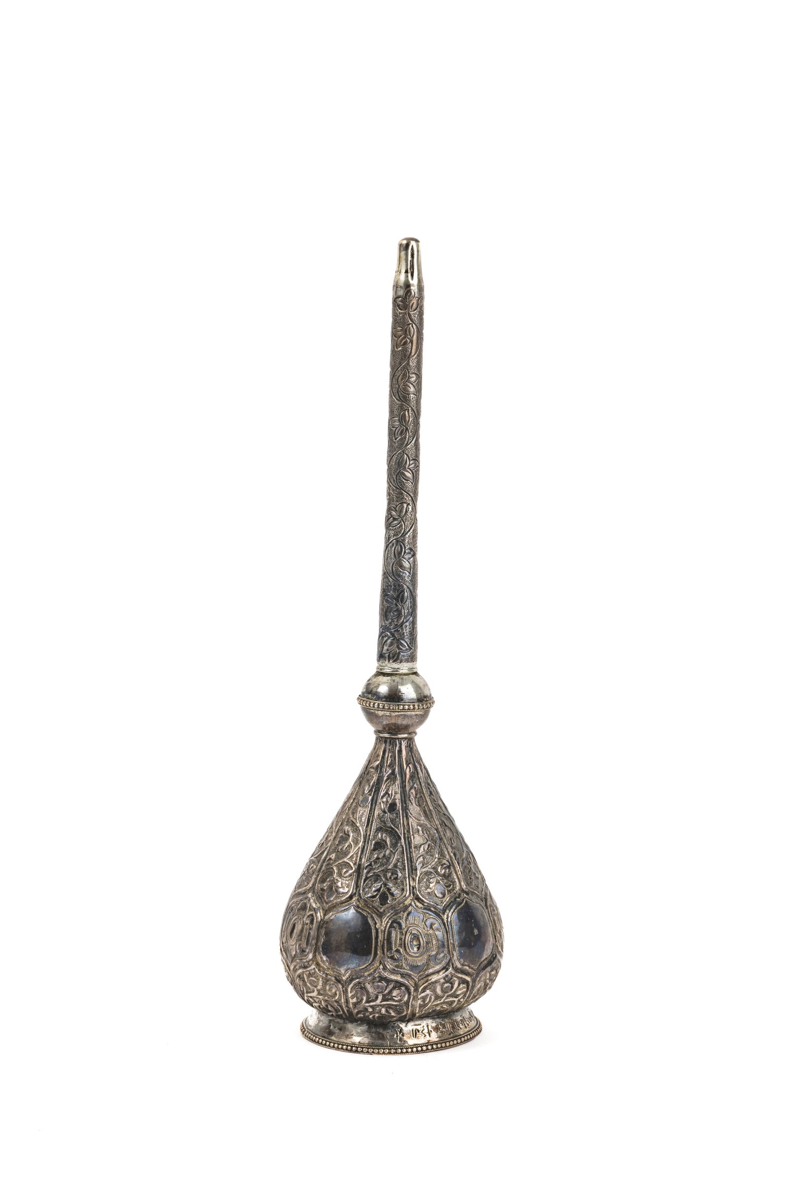 Embossed silver aspersorium with stylized plant decorationInscription in Armenian on the foot: (1 of 1)