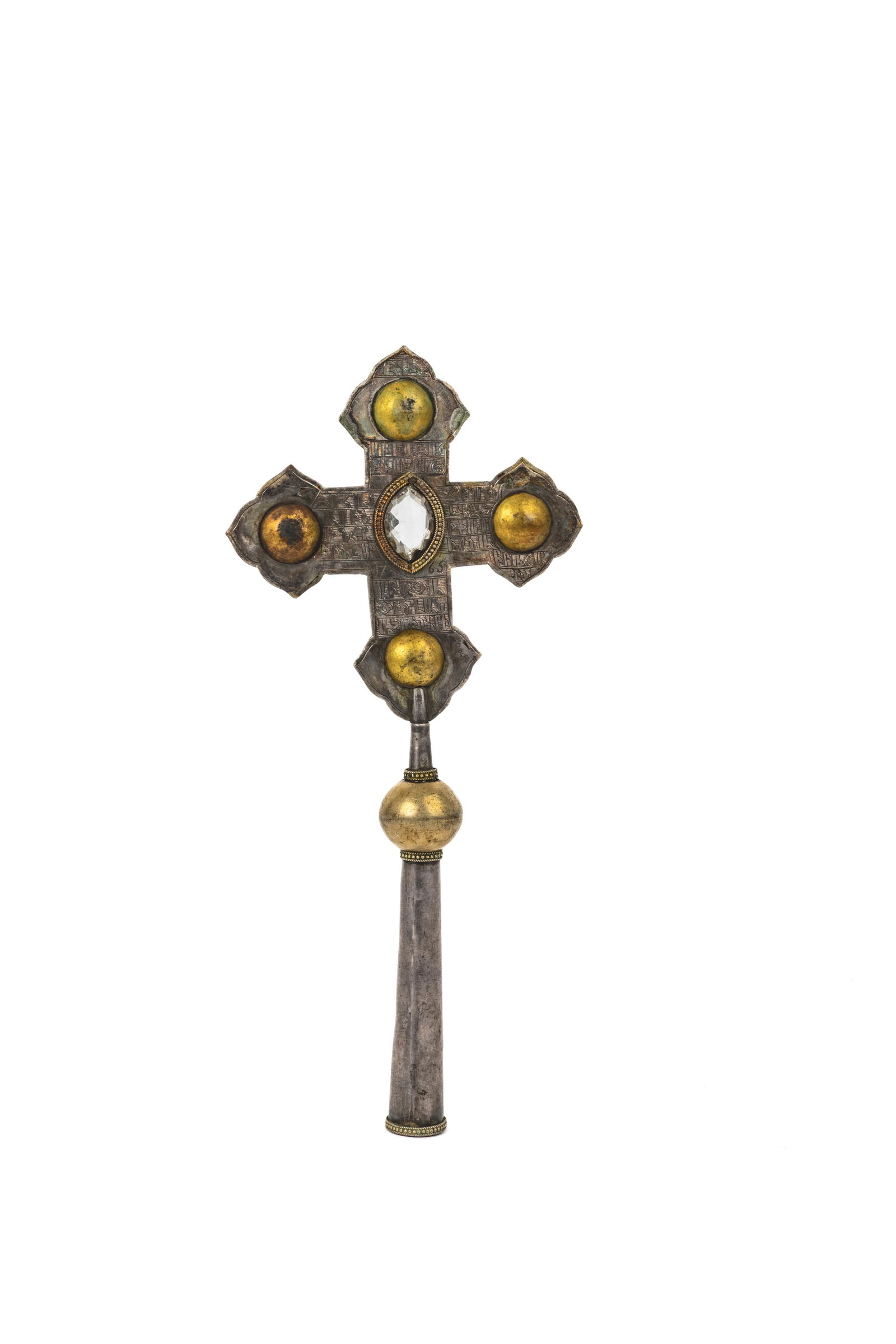 Beautiful silver and gilt metal processional cross, 1765Ornamented at the ends with the tetramorphic (1 of 2)
