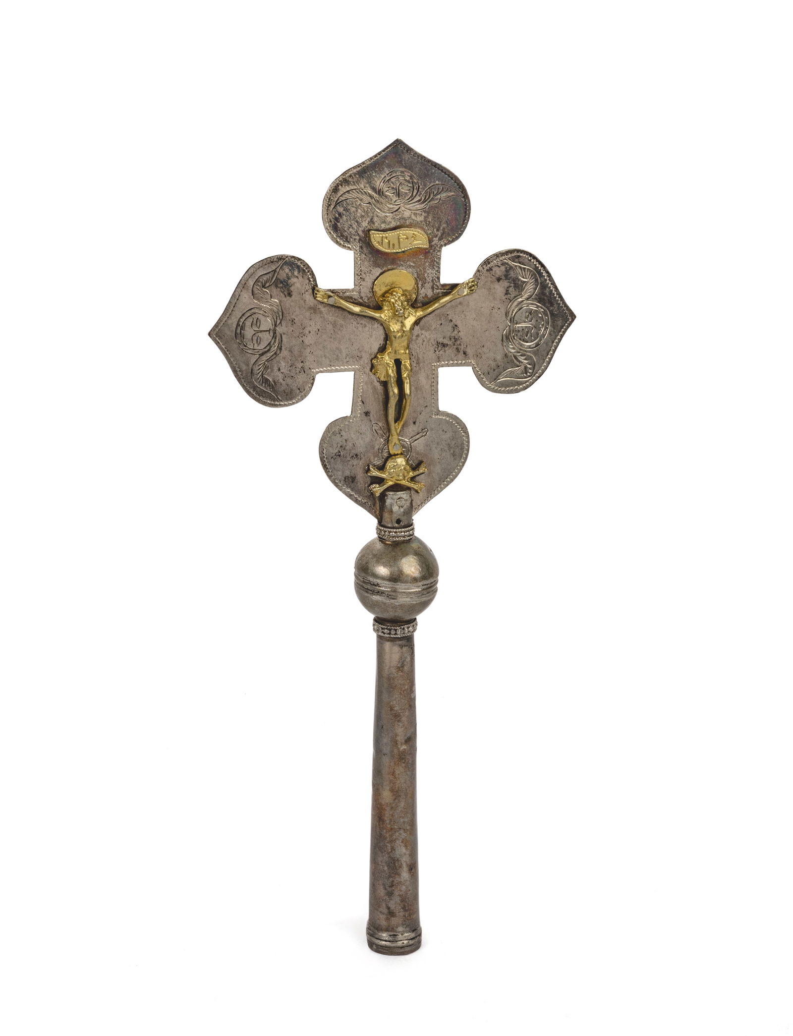Silver and silver-gilt blessing crucifix, 1775Silver cross with three-lobed branches at the ends of (1 of 2)