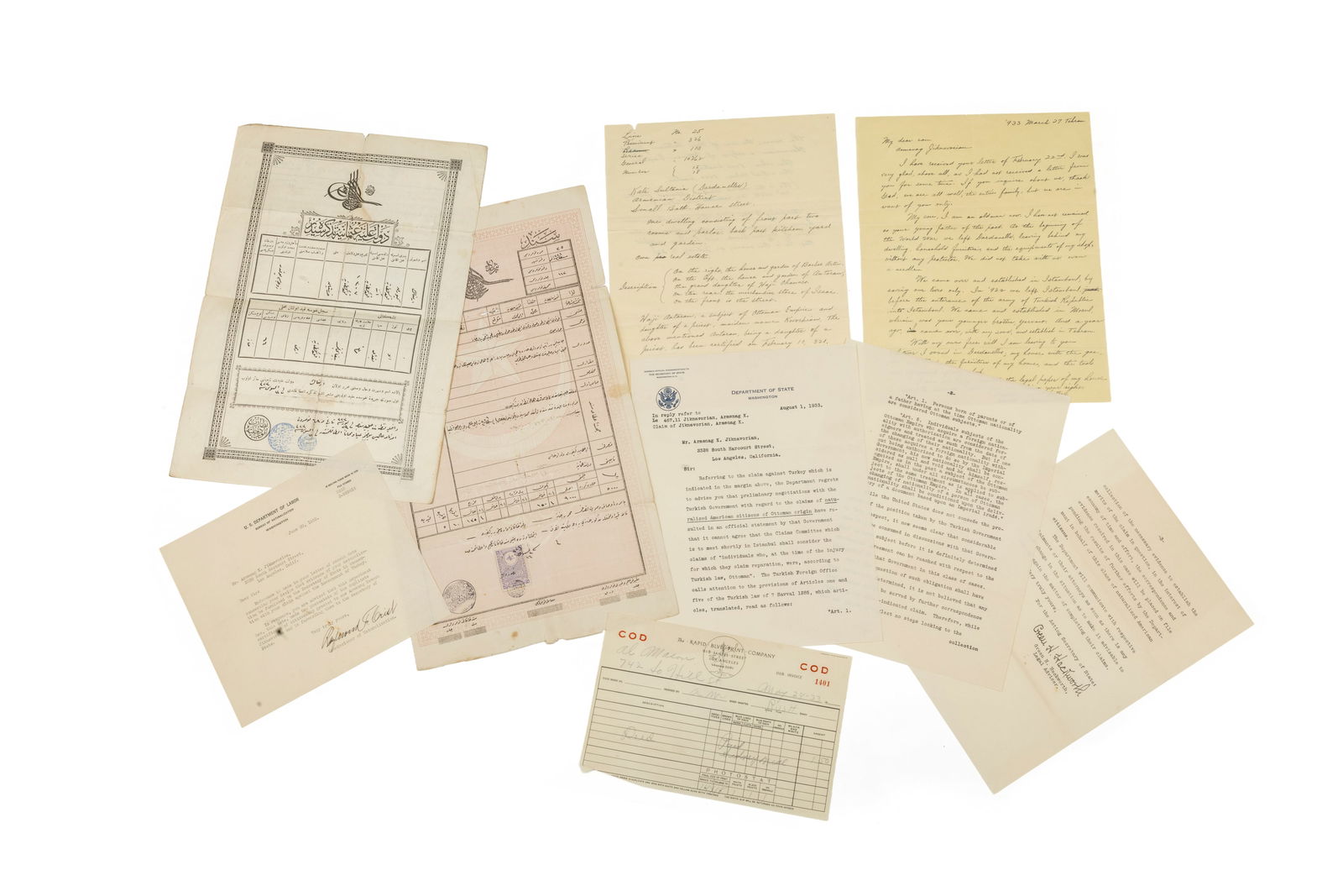 Lot of letters and documents in English and Armenian Concerns claims for compensation by Armenian (1 of 1)