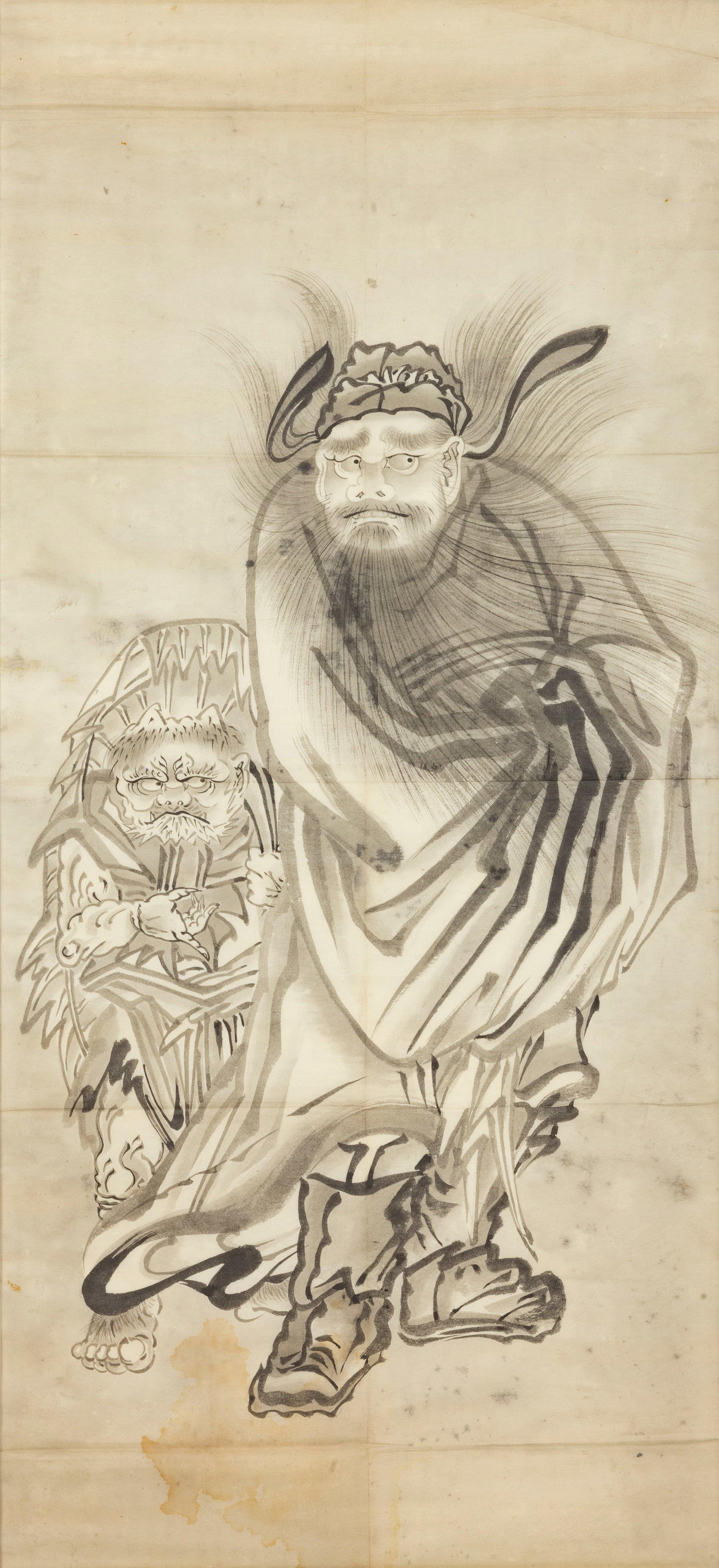 Shoki the dragon slayer: Shoki the dragon slayerInk and wash drawing on fine paper.China, 19th century.Marked folds. A few small stains.131 x 61 cm (51.5 x 24 inches)