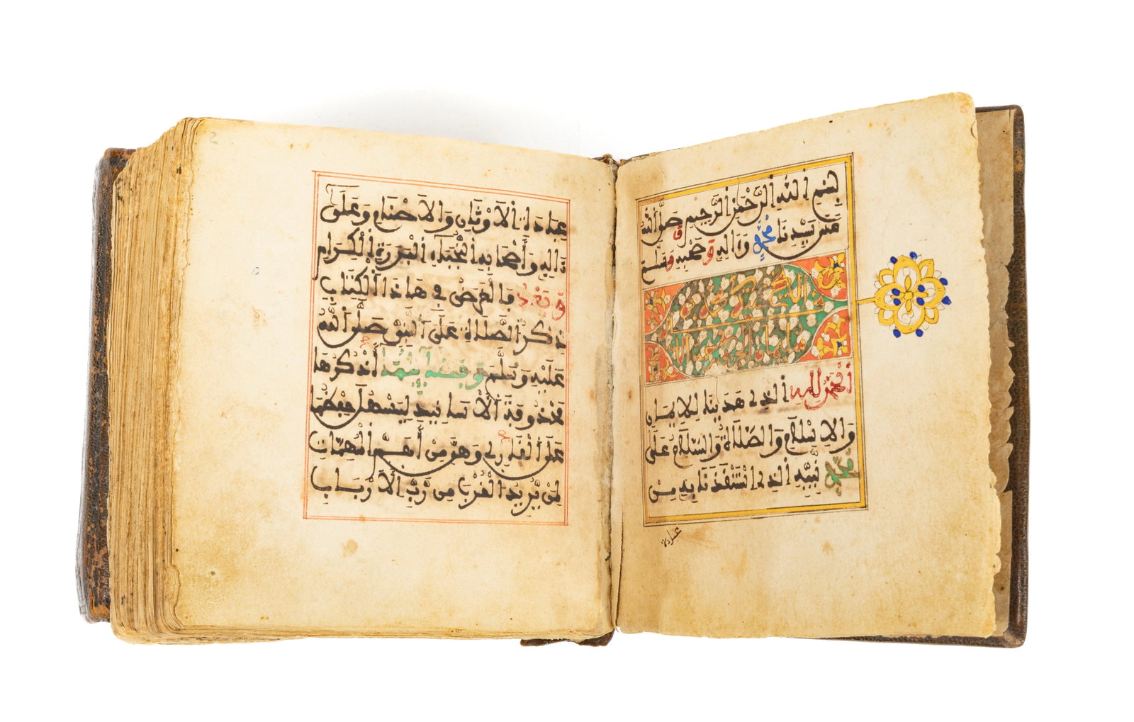 Dala'il al-Khayrat, circa 1850: Dala'il al-Khayrat, circa 1850Maghrebian manuscript, decorated on paper. 120 x 120 mm. 355 leaves, on a single column, 7 or 8 lines in sepia Arabic per page, key words and phrases in red or blue, 5